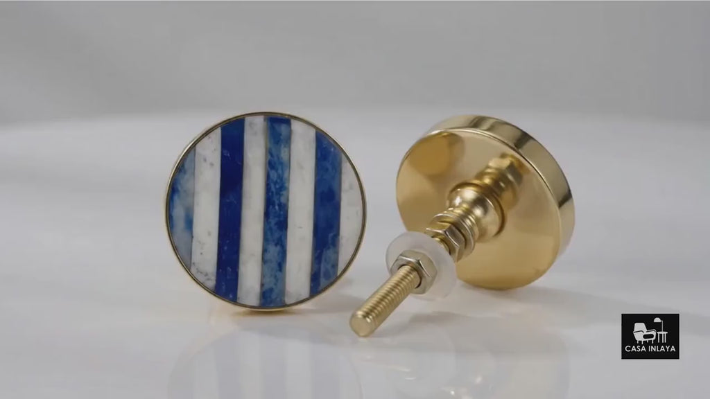 Blue and White Striped Bone Inlay Cabinet Knob