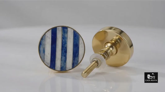 Blue and White Striped Bone Inlay Cabinet Knob