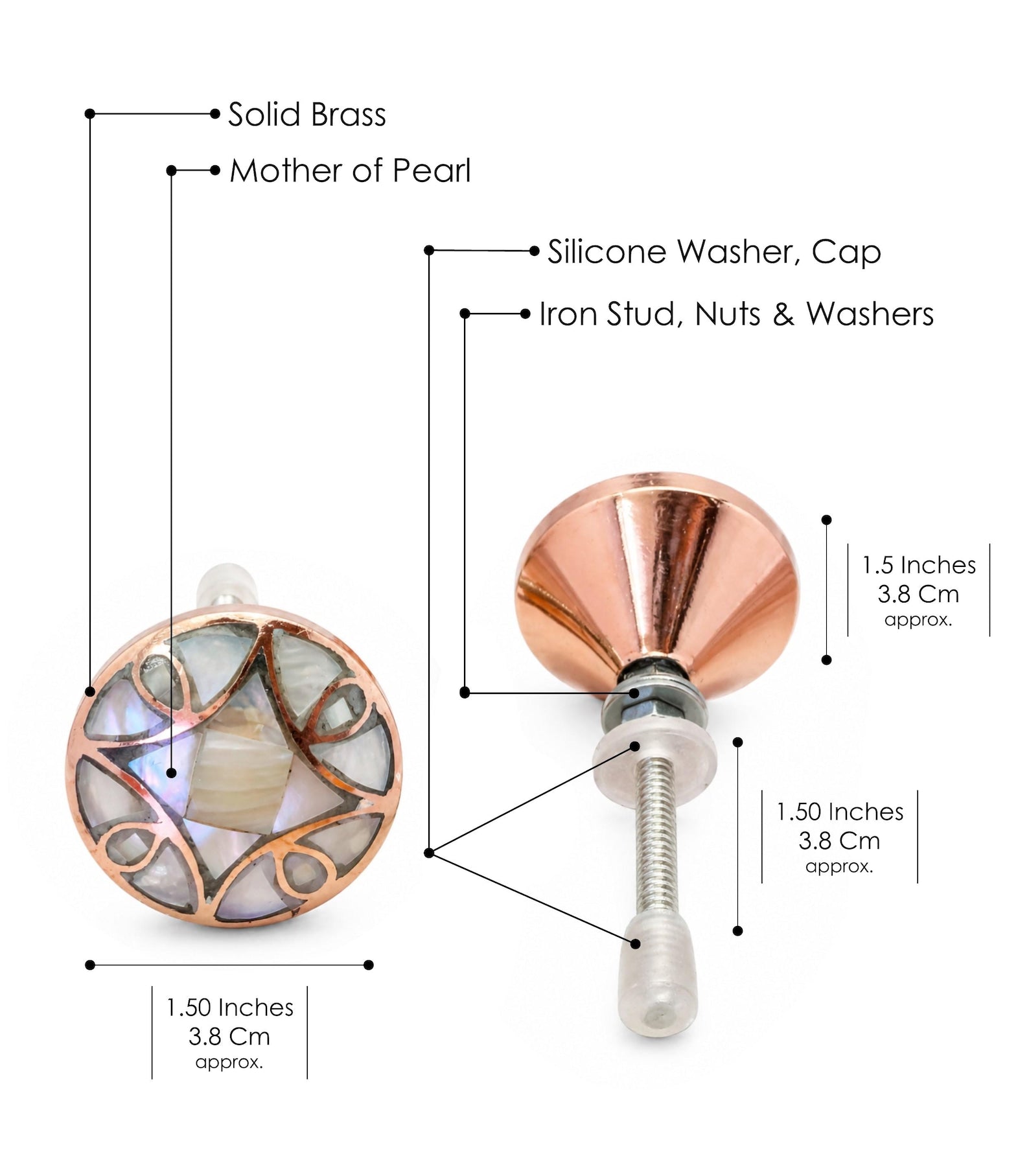 Handmade Mother of Pearl Copper Cabinet Knob