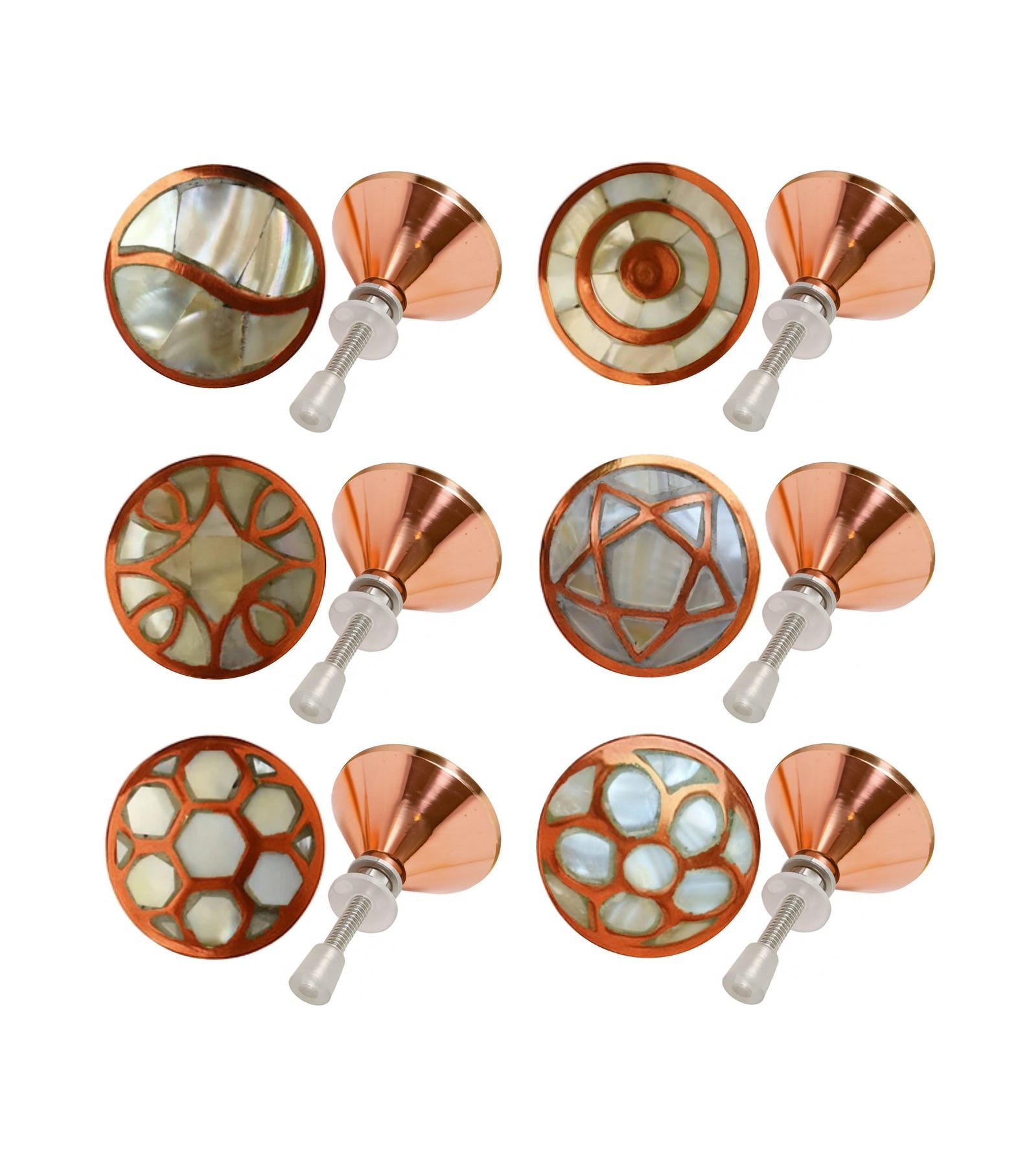 Mother of Pearl Cabinet Knob Set, Copper Inlay Drawer Pulls