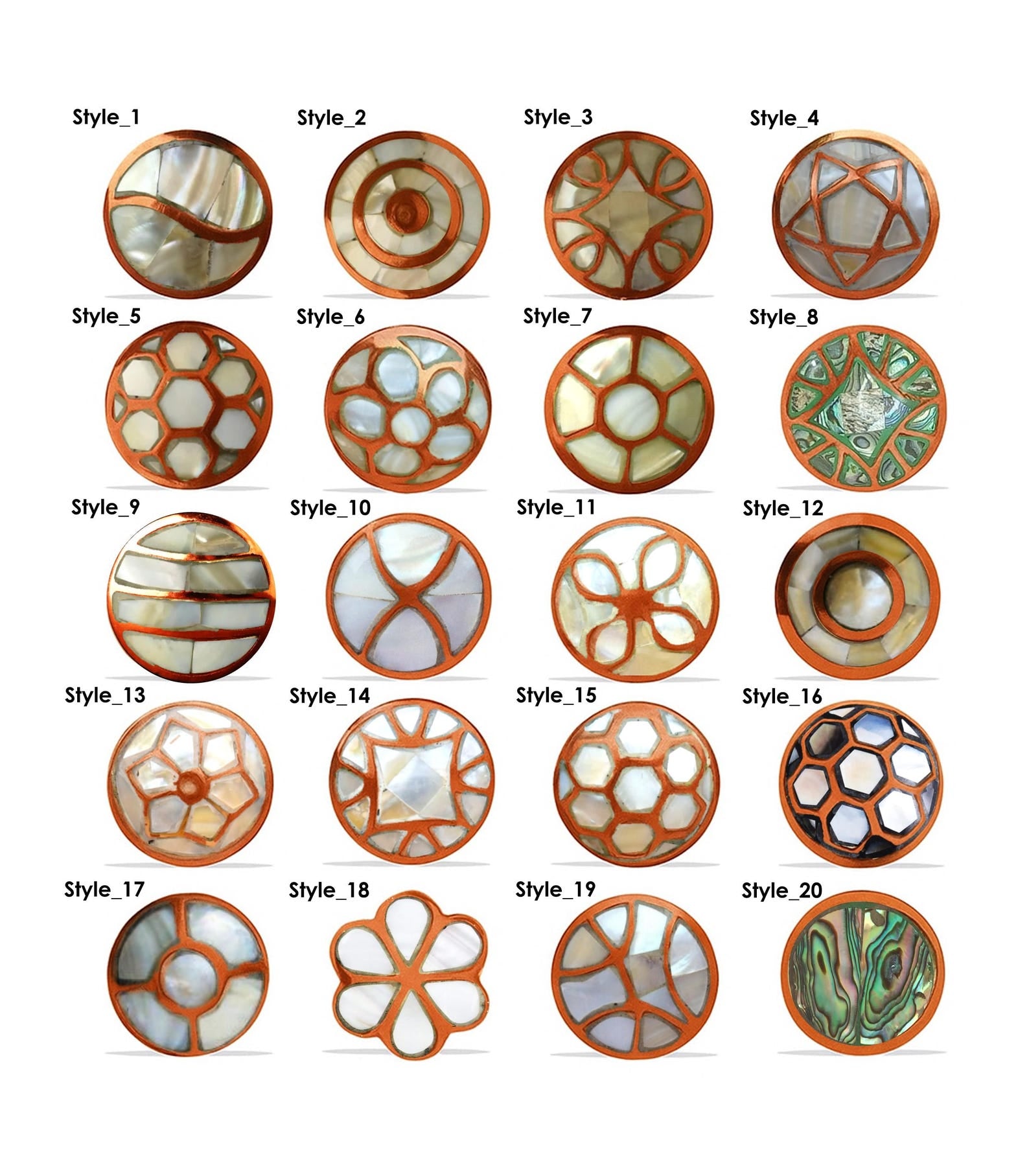 Mother of Pearl Cabinet Knob Set, Copper Inlay Drawer Pulls