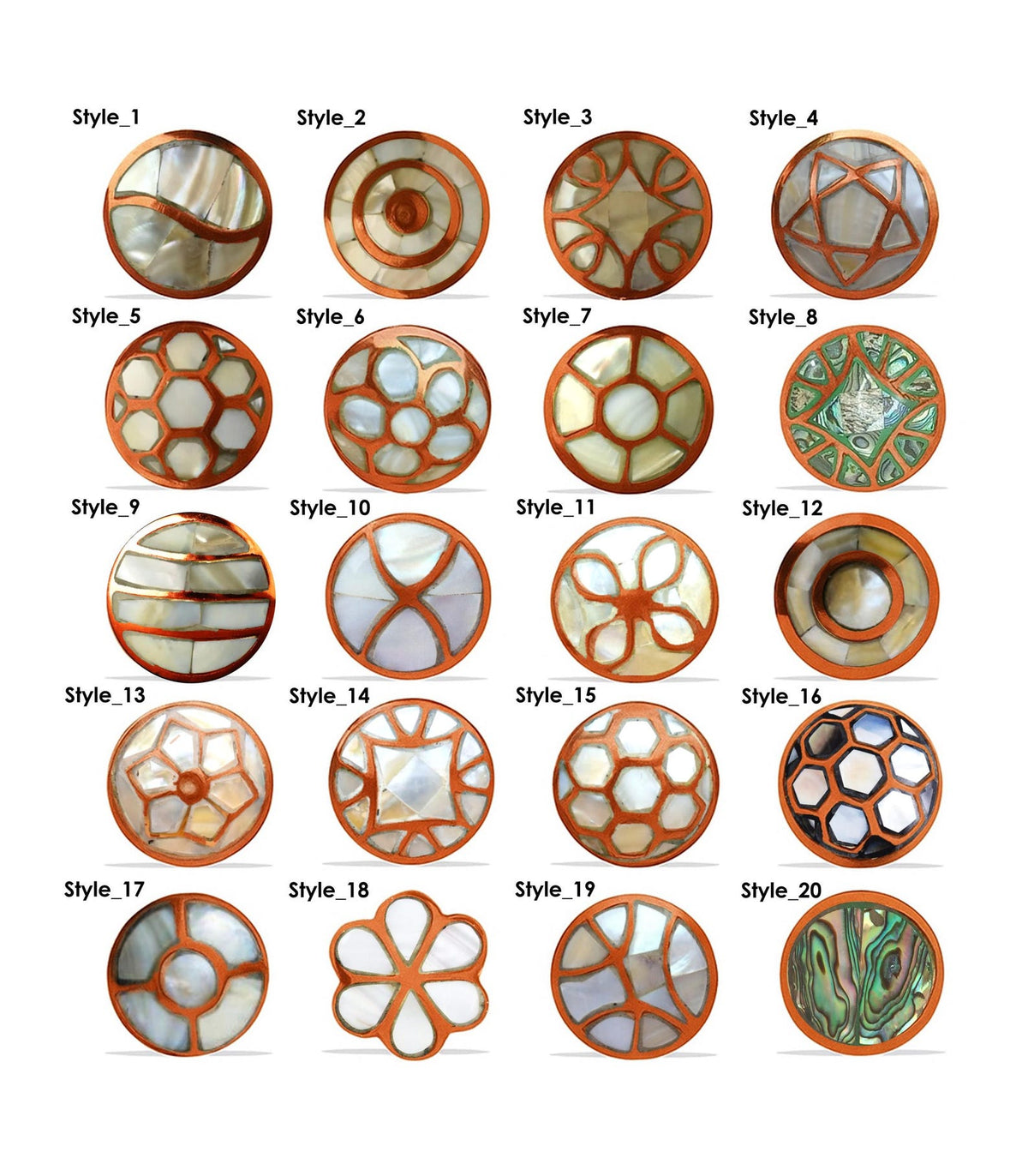 Mother of Pearl Cabinet Knob Set, Copper Inlay Drawer Pulls
