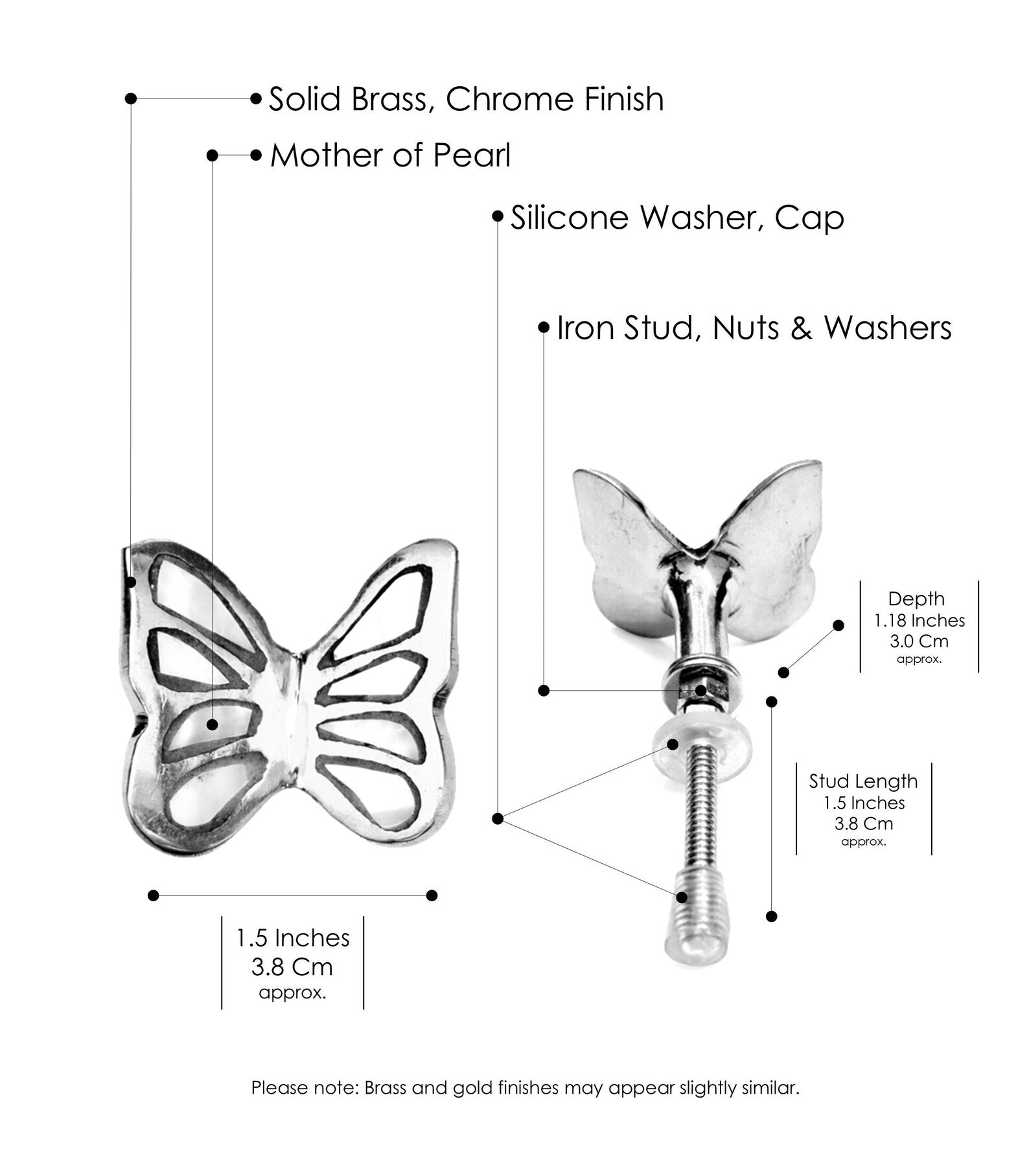 Mother of Pearl Brass Butterfly Cabinet Knob