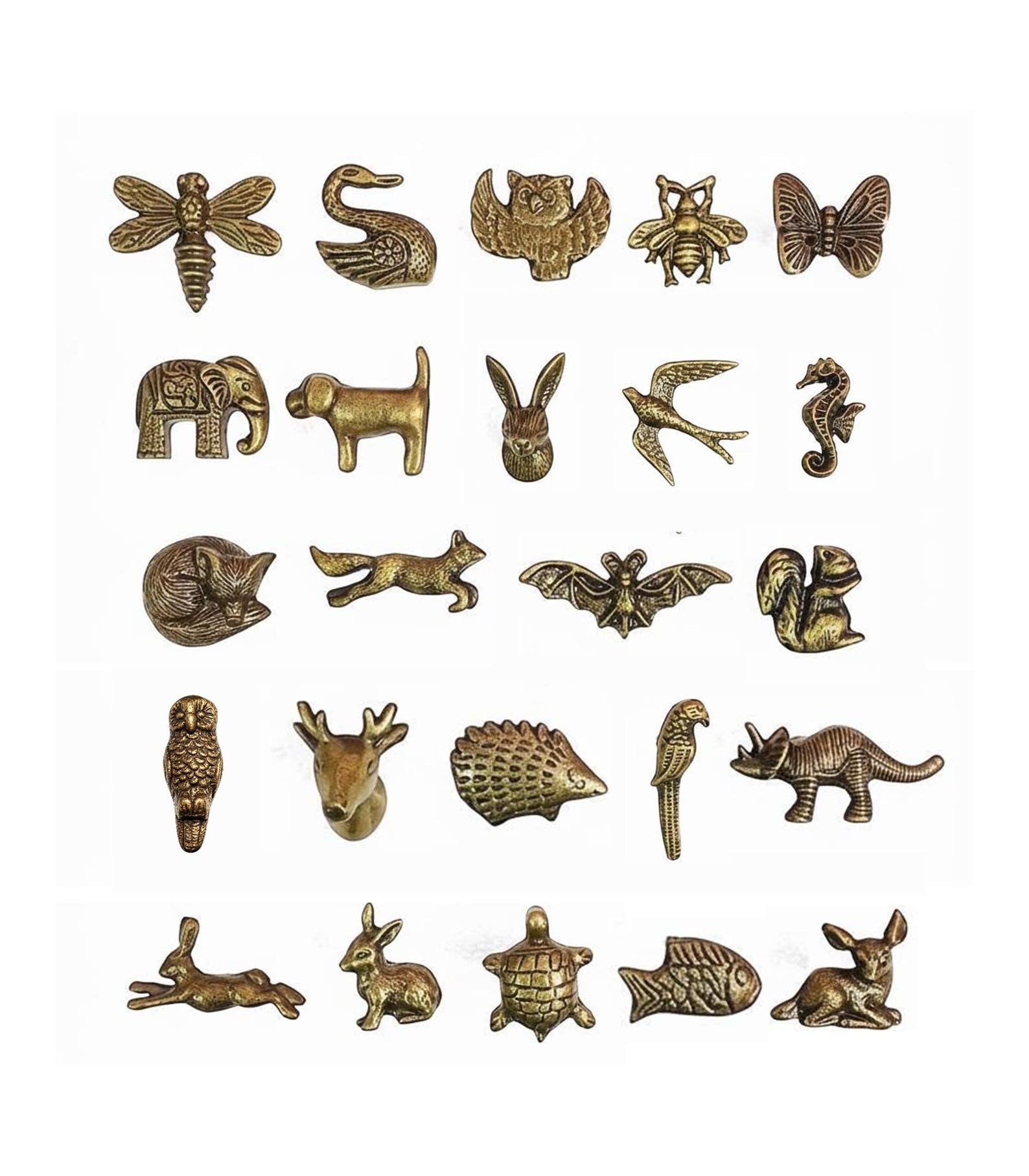 Antique Brass Animal Knobs, Whimsical Drawer Pulls Cabinet Handles