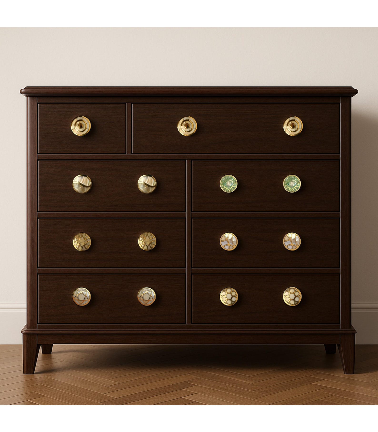 Brass Mother of Pearl Knob Cabinet Drawer Pulls