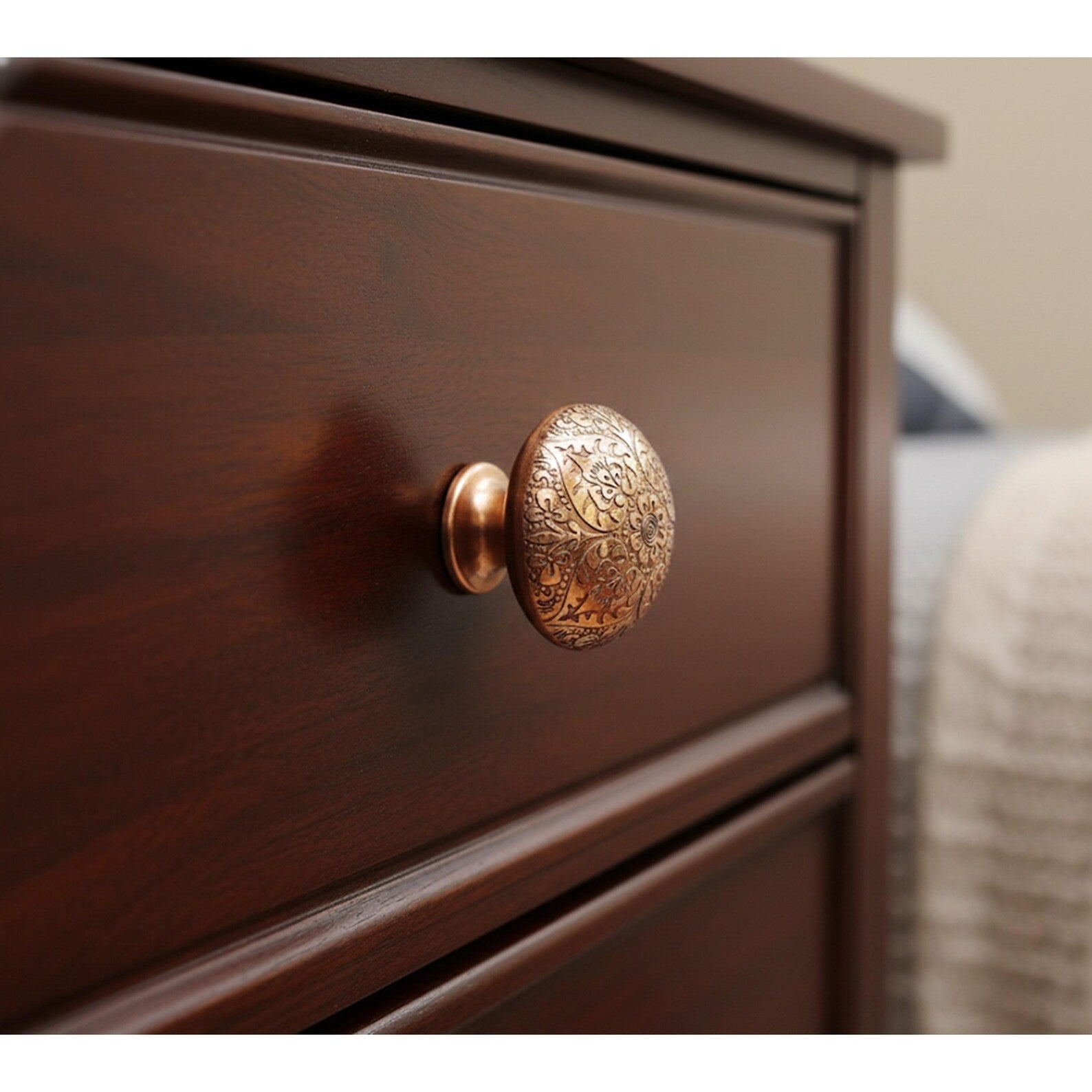 Etched Copper Drawer Knob | Rose Gold Floral Cabinet Knob