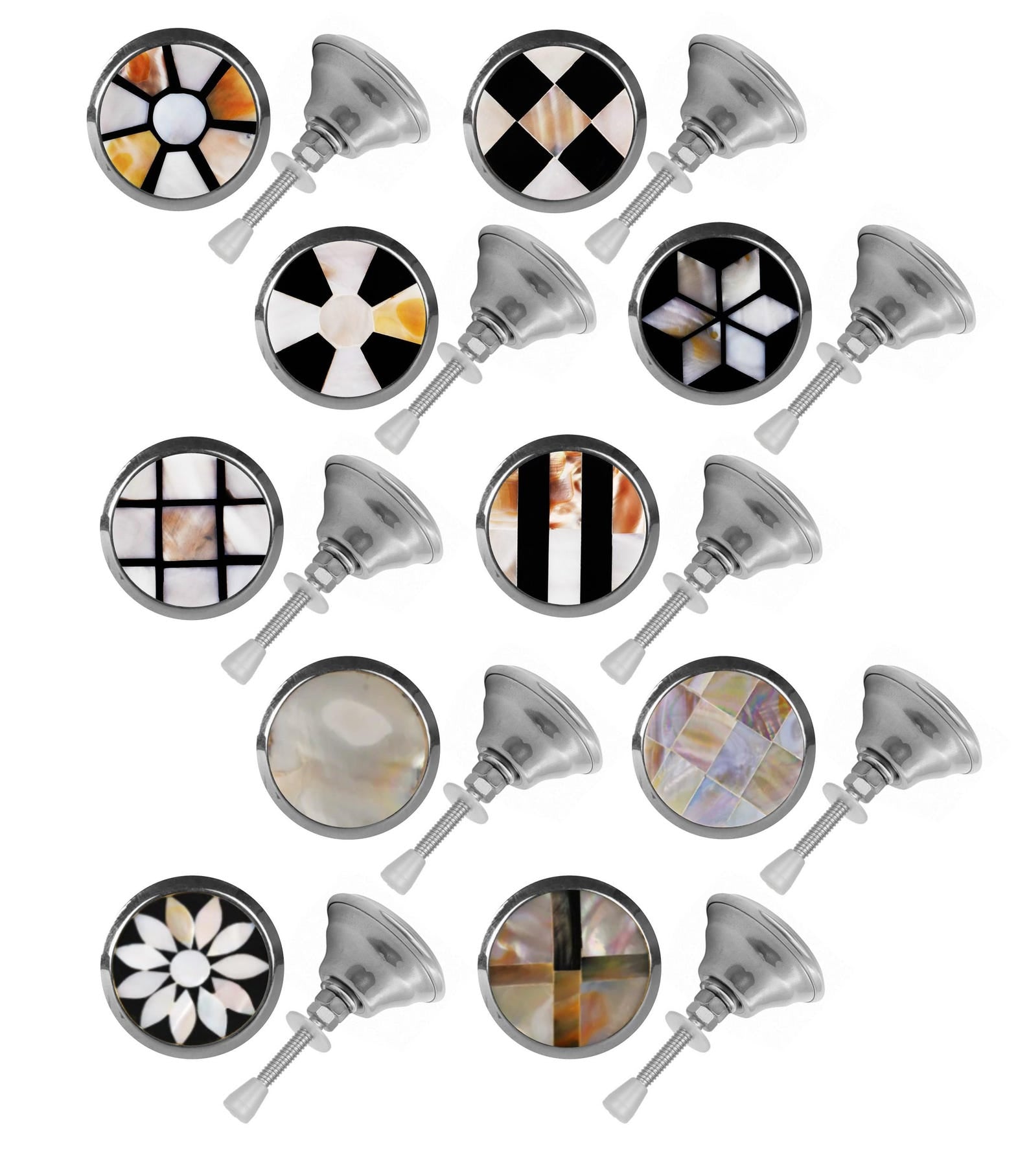 Handcrafted Mother of Pearl Chrome Cabinet Knobs