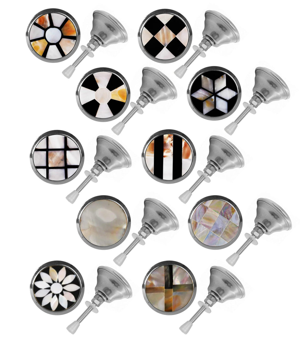 Handcrafted Mother of Pearl Chrome Cabinet Knobs