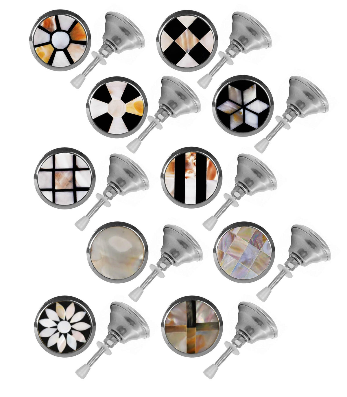 Handcrafted Mother of Pearl Chrome Cabinet Knobs