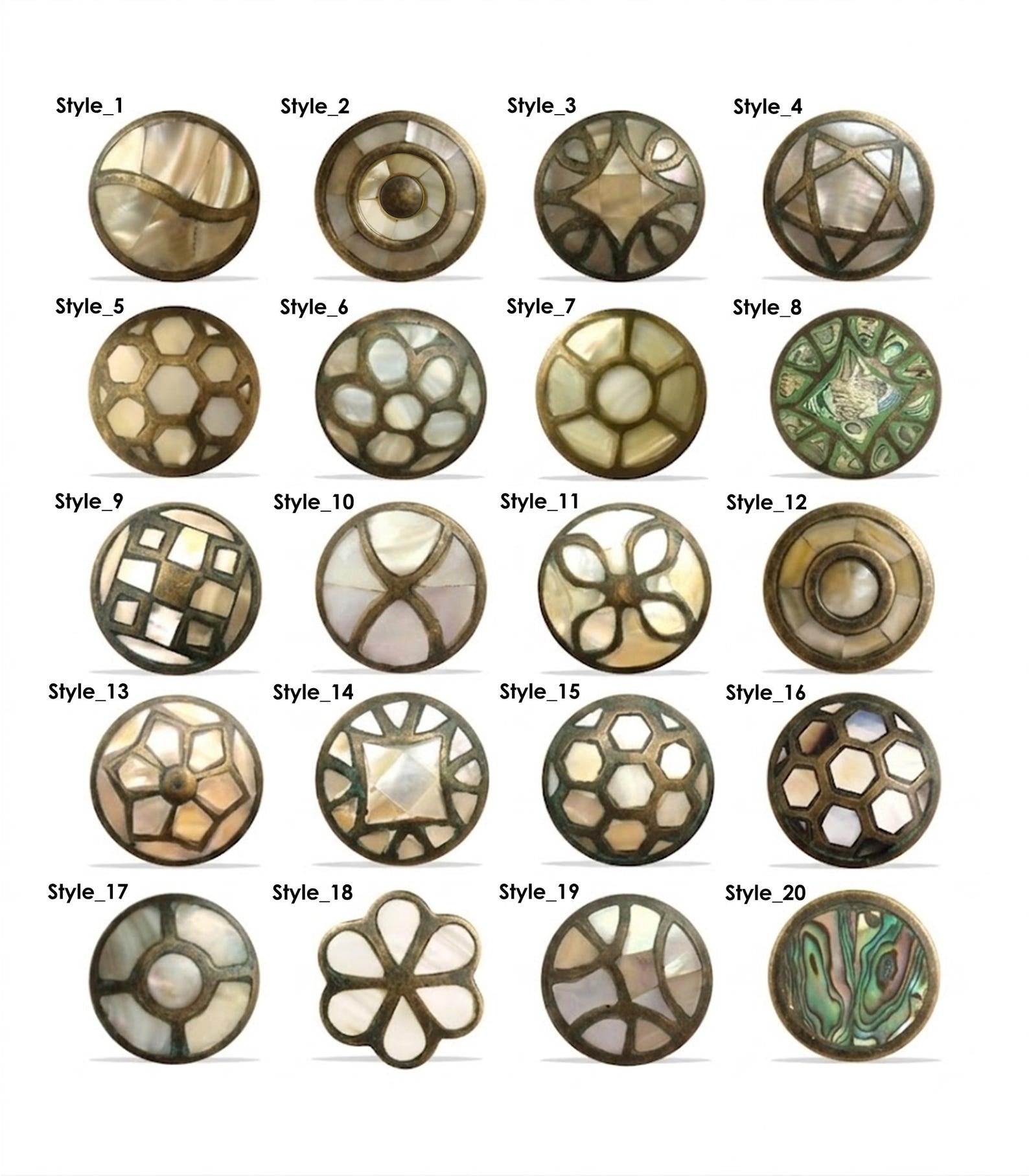 Mother of Pearl Brass Cabinet Knobs