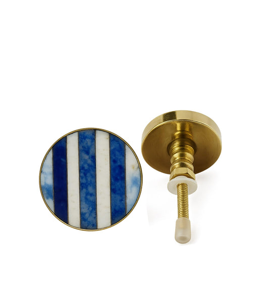 Blue and White Striped Bone Inlay Cabinet Knob
