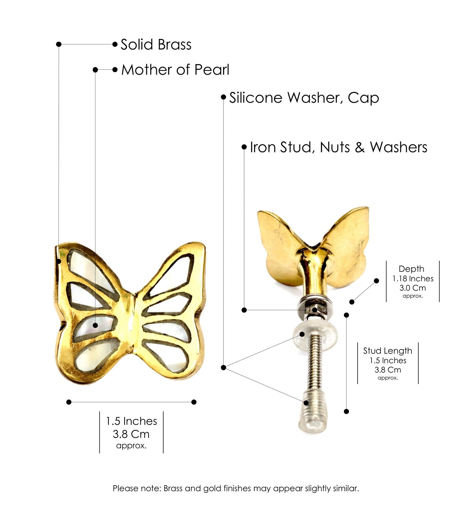 Mother of Pearl Brass Butterfly Cabinet Knob