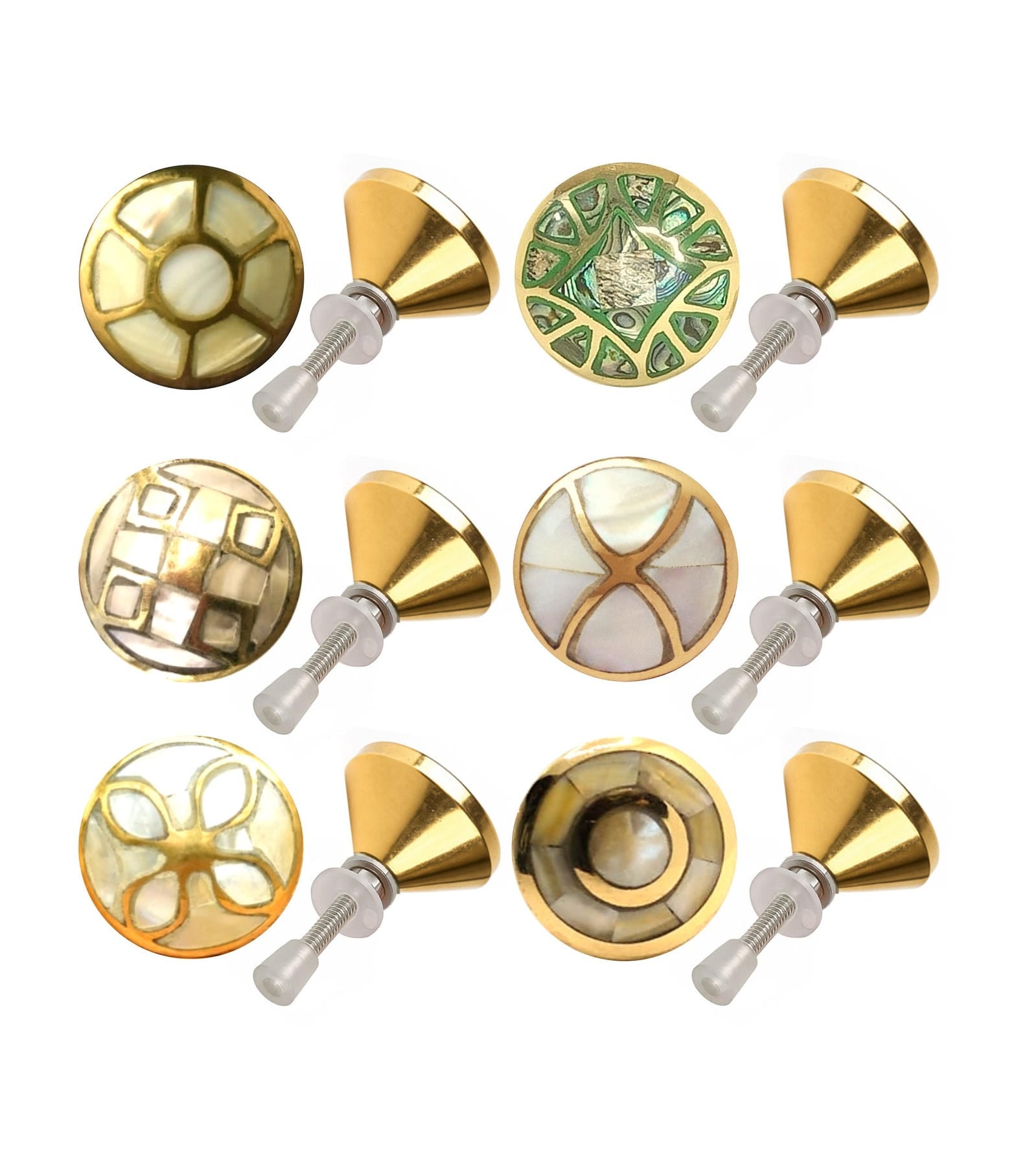 Brass Mother of Pearl Knob Cabinet Drawer Pulls