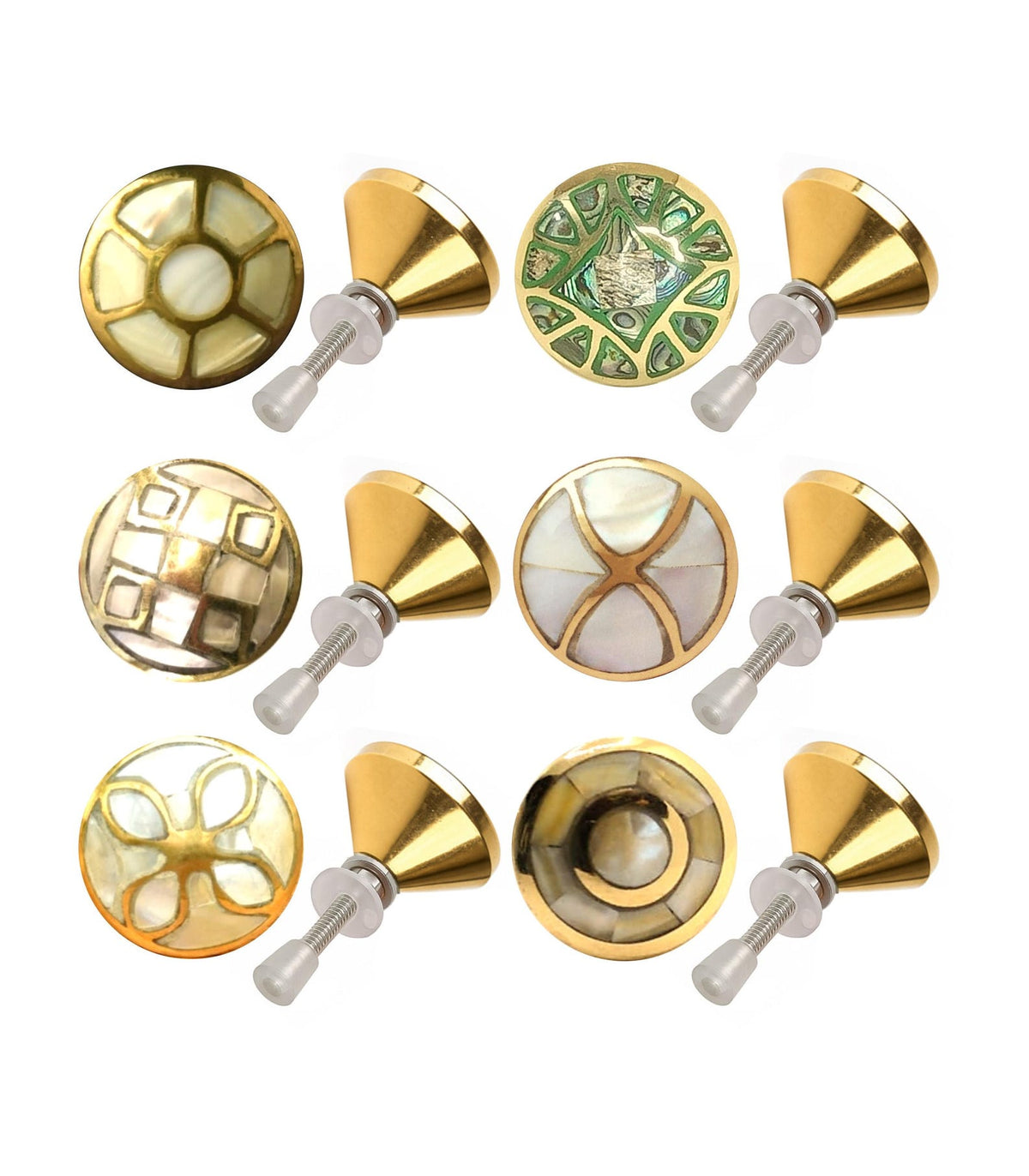 Brass Mother of Pearl Knob Cabinet Drawer Pulls