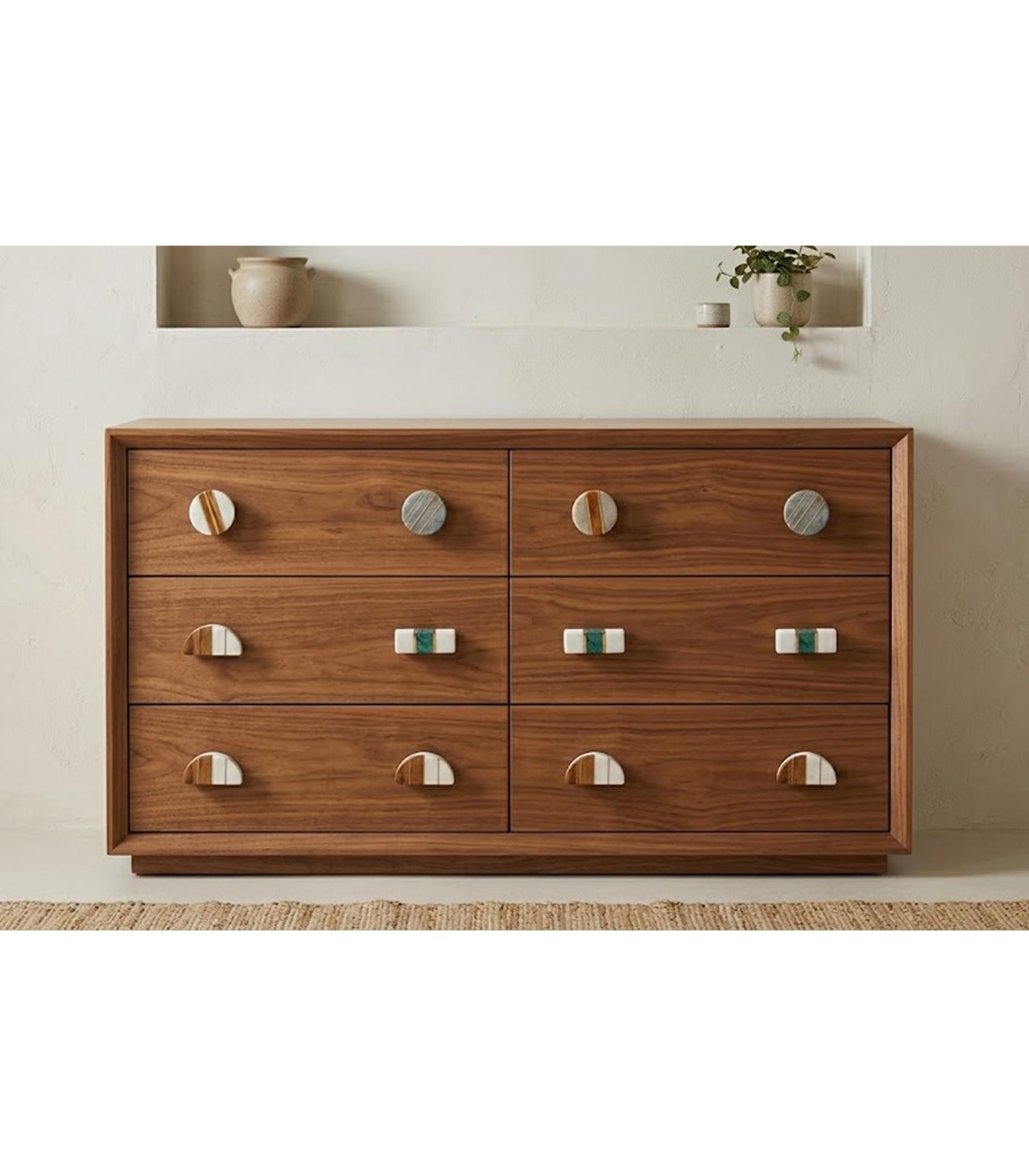 Geometric Marble and Brass Cabinet Knob Modern Drawer Pull