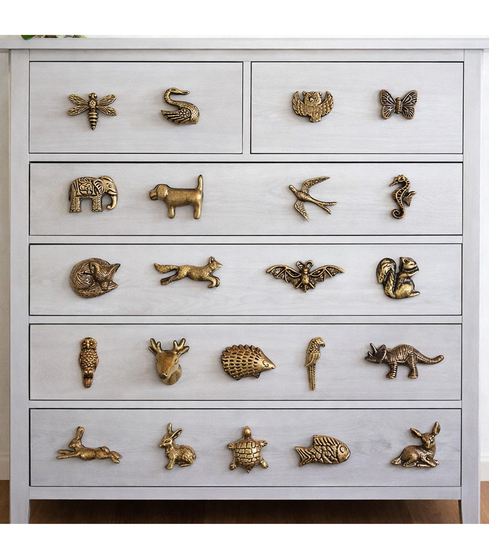 Antique Brass Animal Knobs, Whimsical Drawer Pulls Cabinet Handles