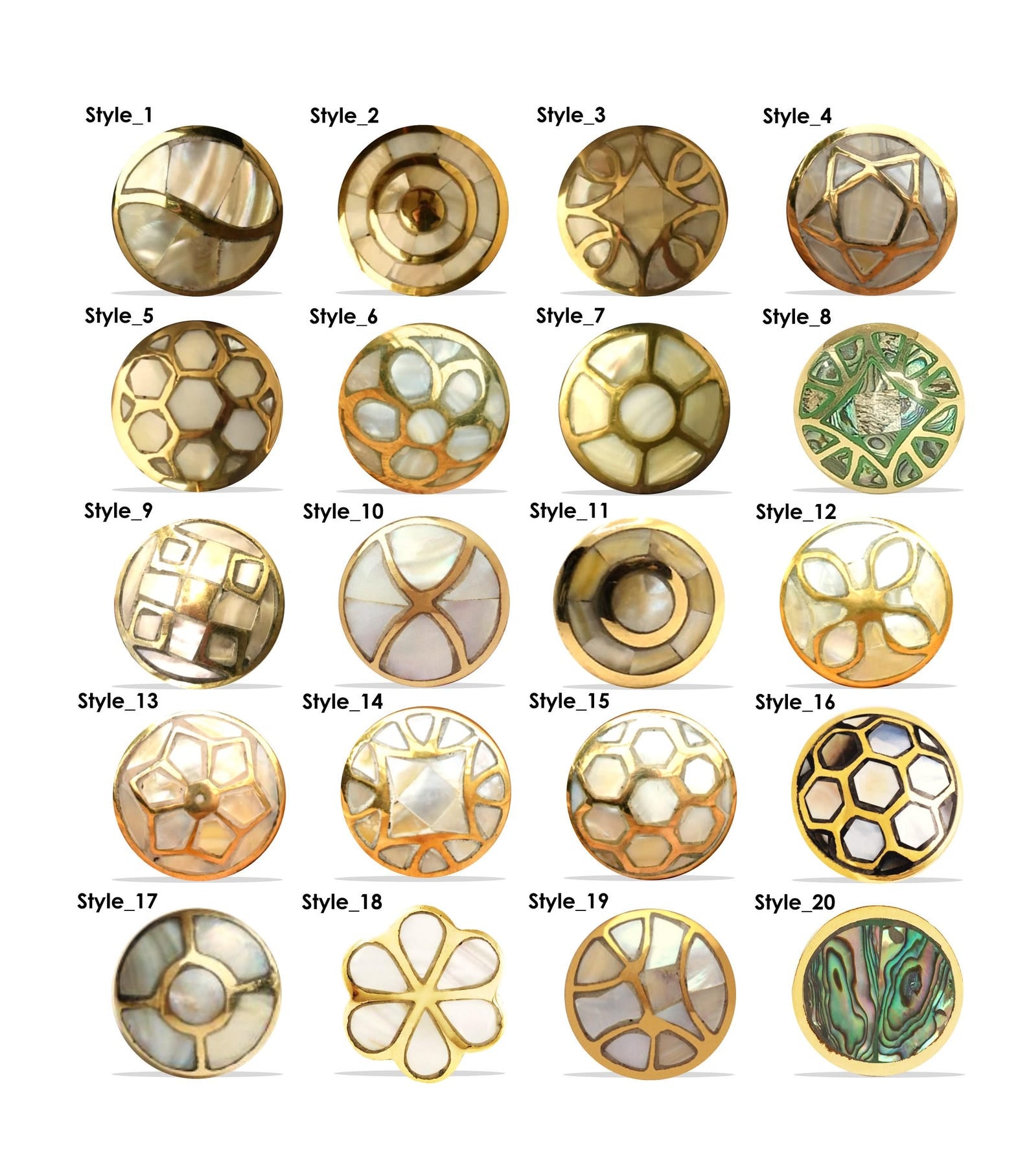 Brass Mother of Pearl Knob Cabinet Drawer Pulls