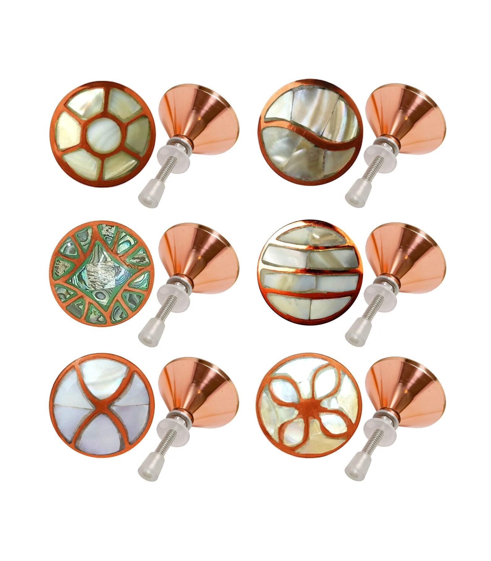 Mother of Pearl Cabinet Knob Set, Copper Inlay Drawer Pulls