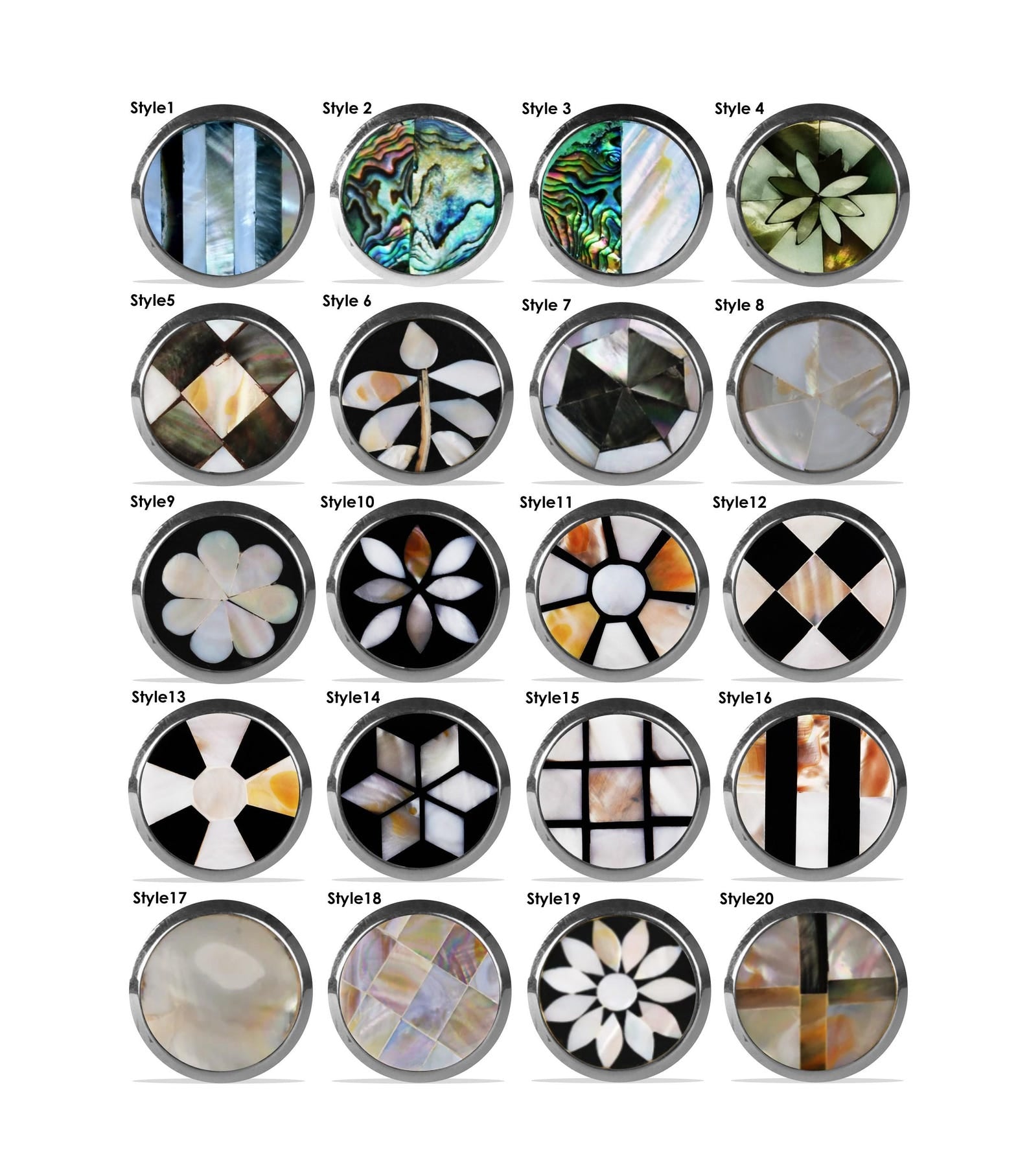 Handcrafted Mother of Pearl Chrome Cabinet Knobs