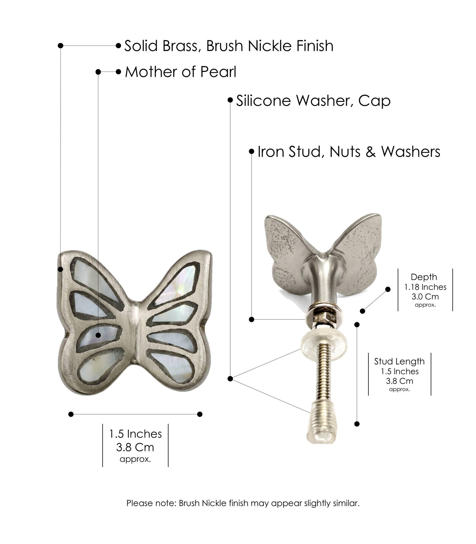 Mother of Pearl Brass Butterfly Cabinet Knob