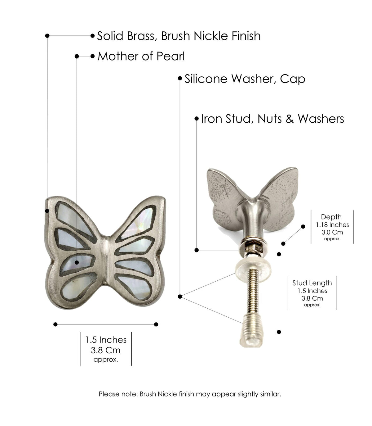 Mother of Pearl Brass Butterfly Cabinet Knob