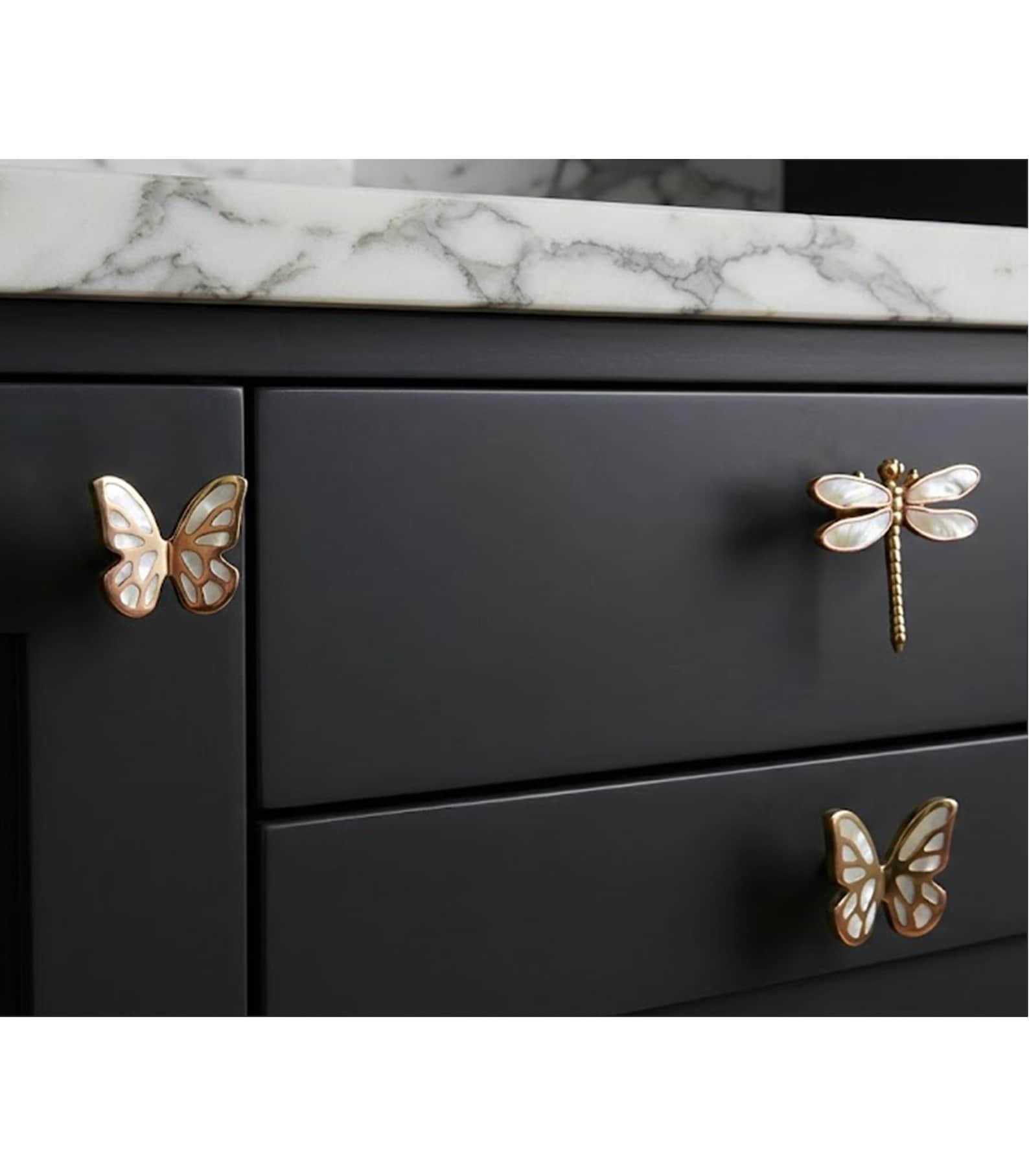 Mother of Pearl Brass Butterfly Cabinet Knob