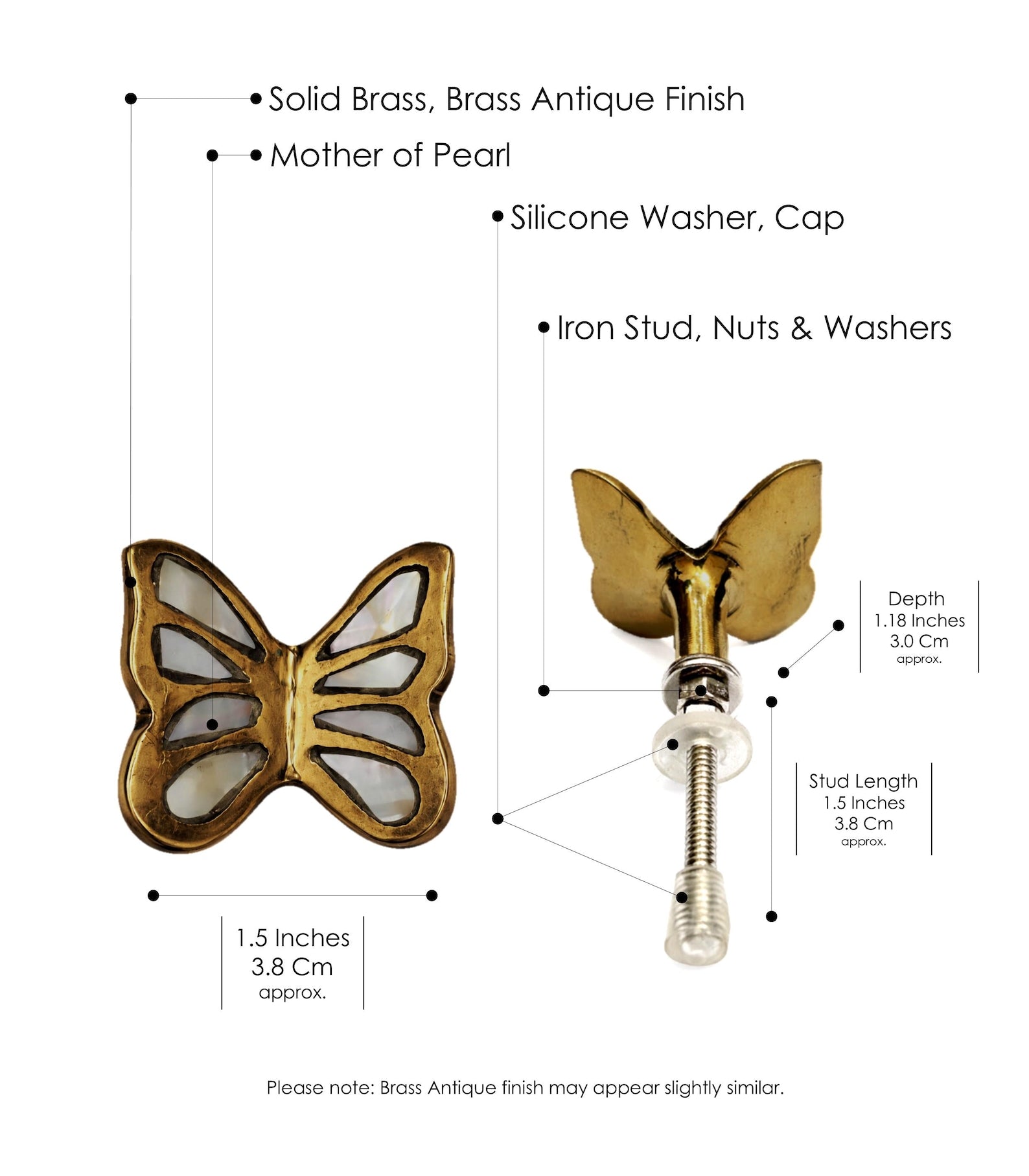 Mother of Pearl Brass Butterfly Cabinet Knob