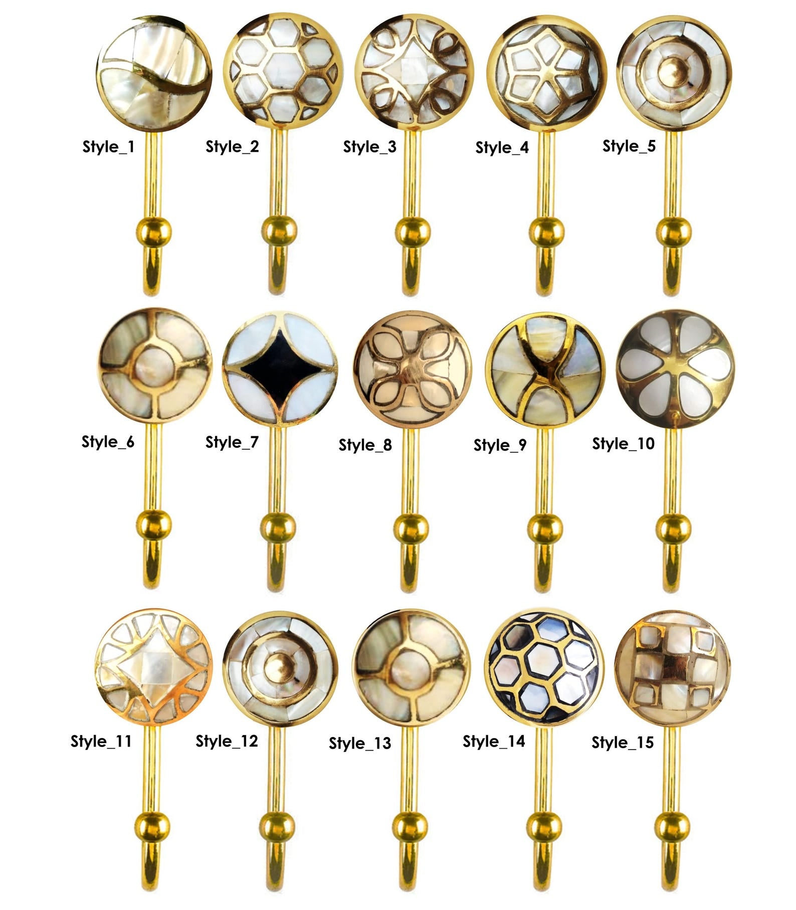 Mother of Pearl Brass Wall Hooks
