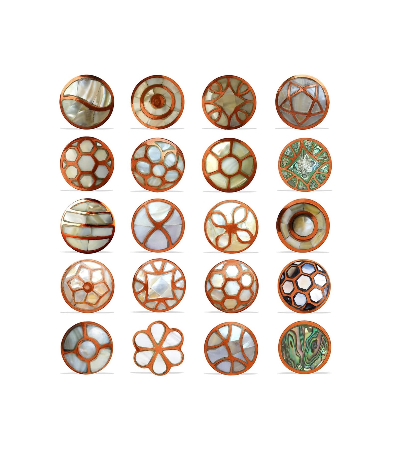Mother of Pearl Cabinet Knob Set, Copper Inlay Drawer Pulls