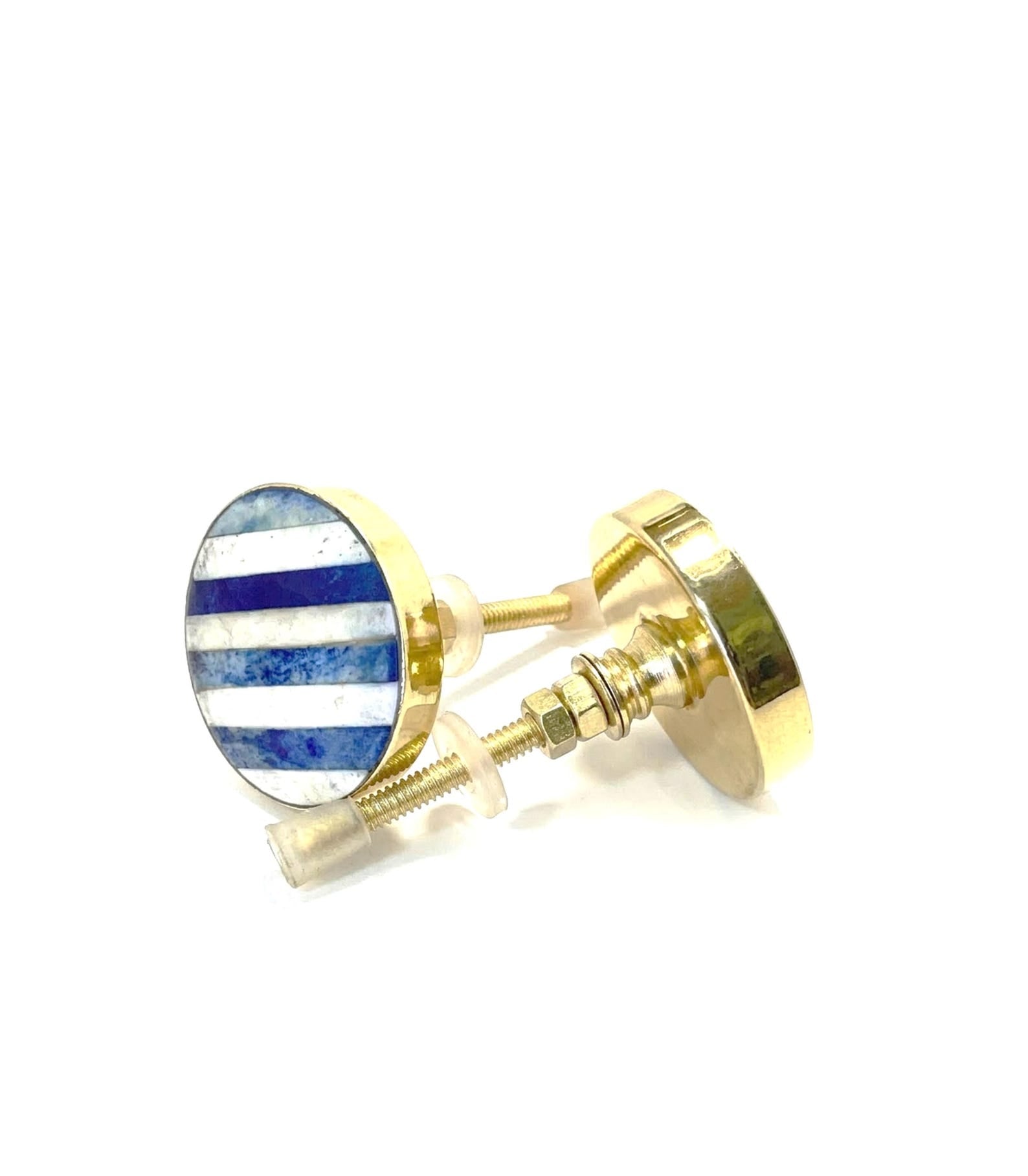 Blue and White Striped Bone Inlay Cabinet Knob