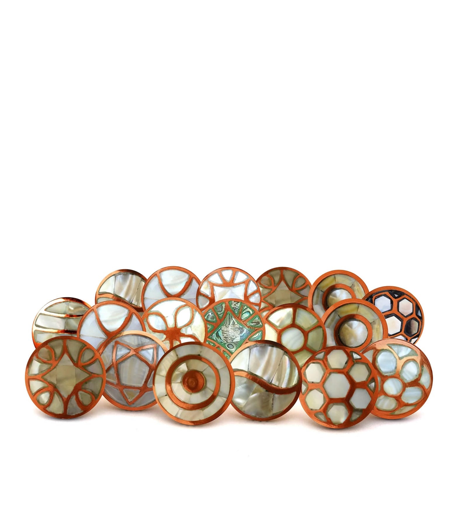 Mother of Pearl Cabinet Knob Set, Copper Inlay Drawer Pulls