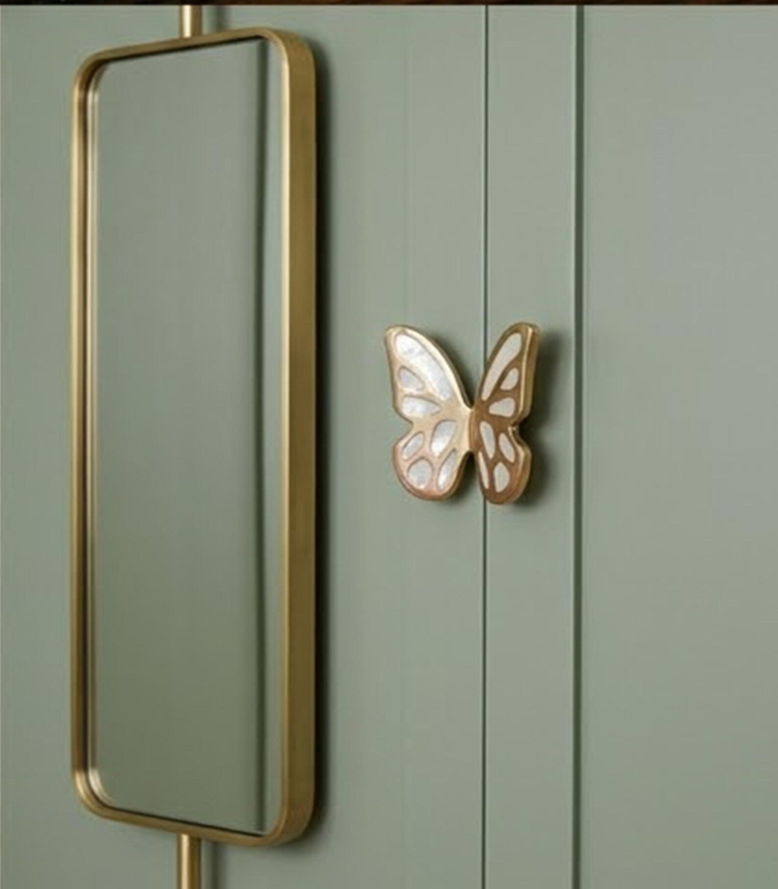 Mother of Pearl Brass Butterfly Cabinet Knob