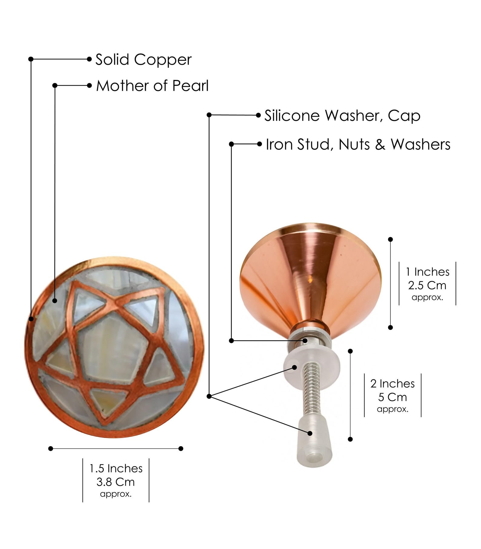 Mother of Pearl Cabinet Knob Set, Copper Inlay Drawer Pulls