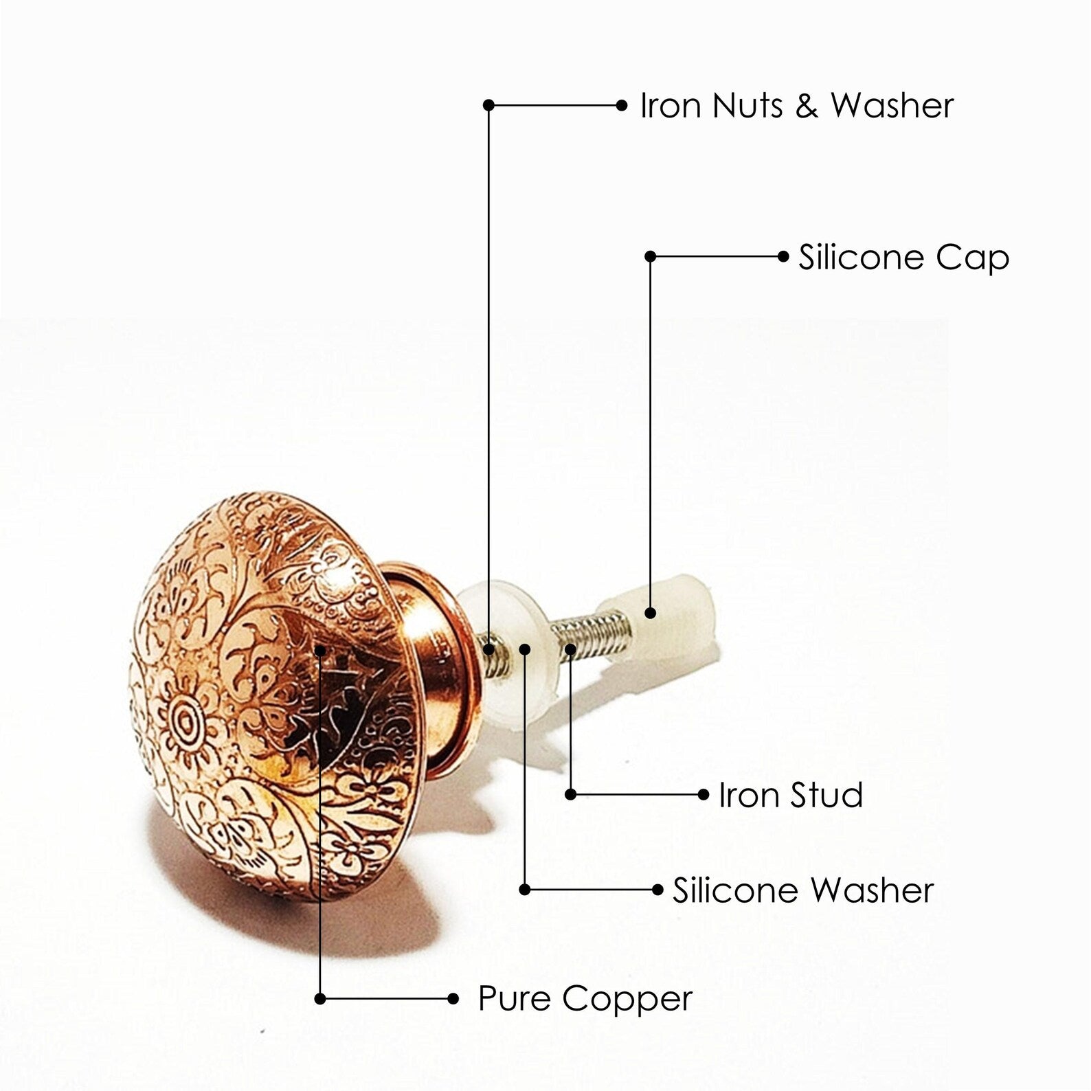 Etched Copper Drawer Knob | Rose Gold Floral Cabinet Knob