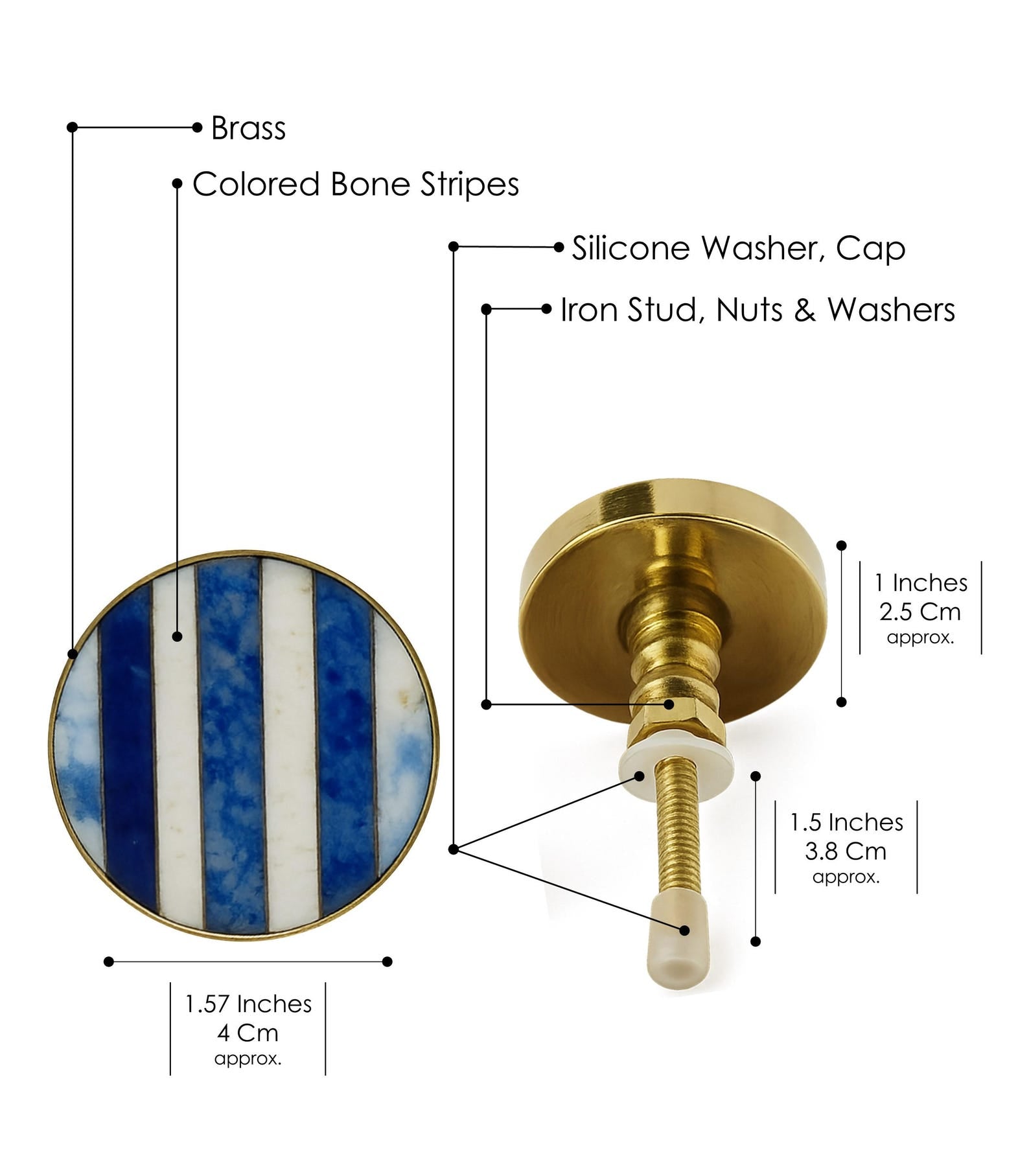 Blue and White Striped Bone Inlay Cabinet Knob