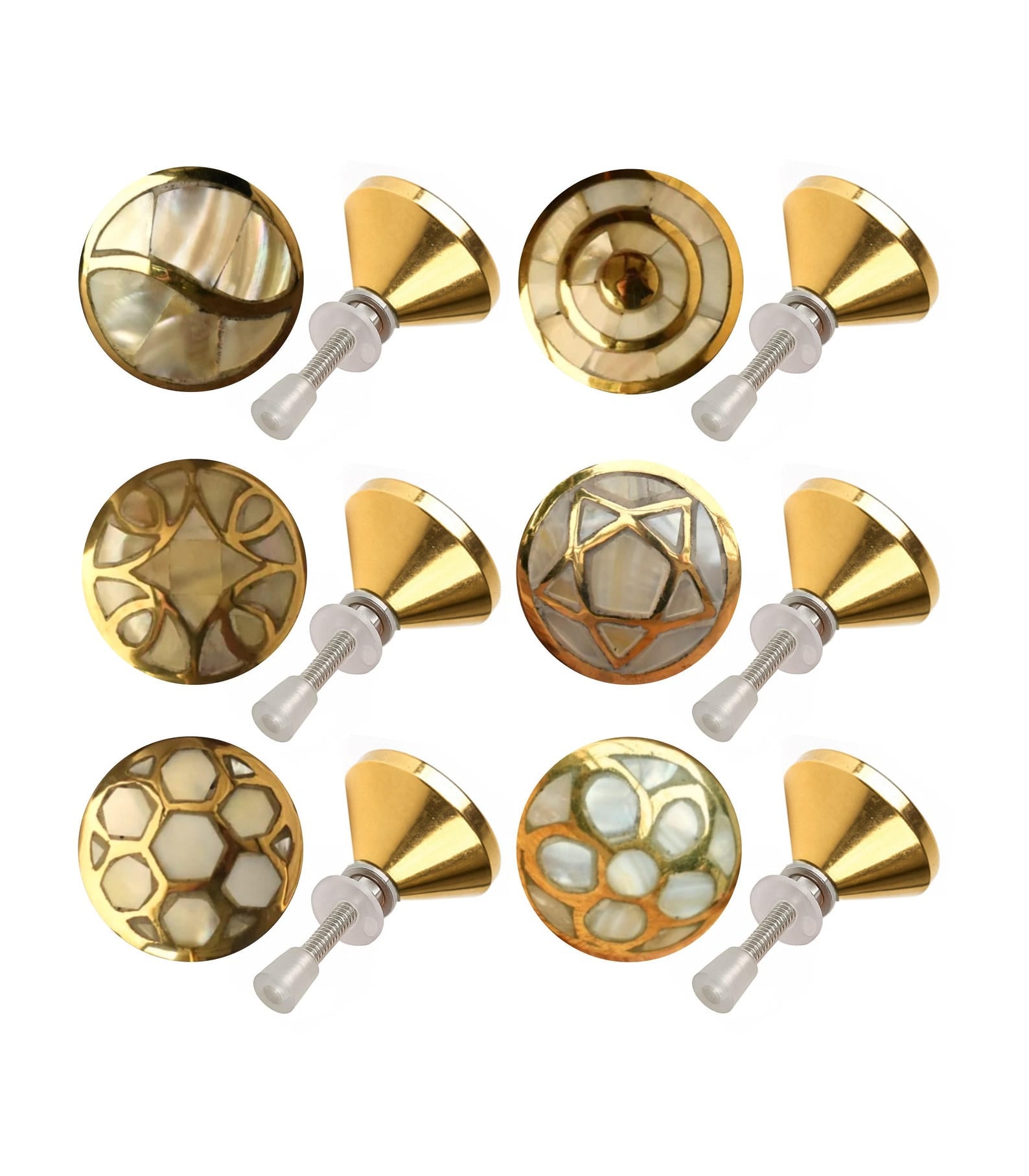 Brass Mother of Pearl Knob Cabinet Drawer Pulls