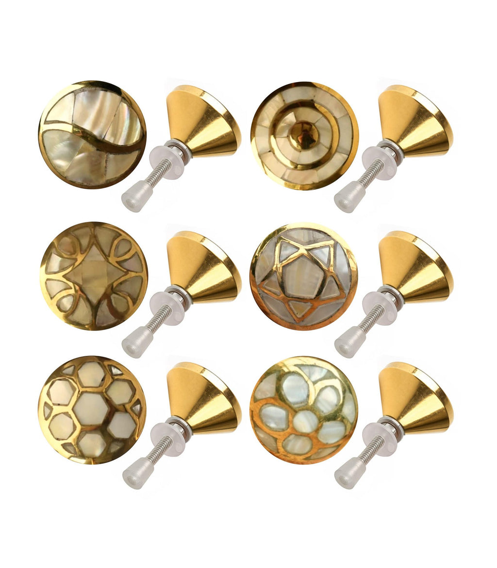Brass Mother of Pearl Knob Cabinet Drawer Pulls