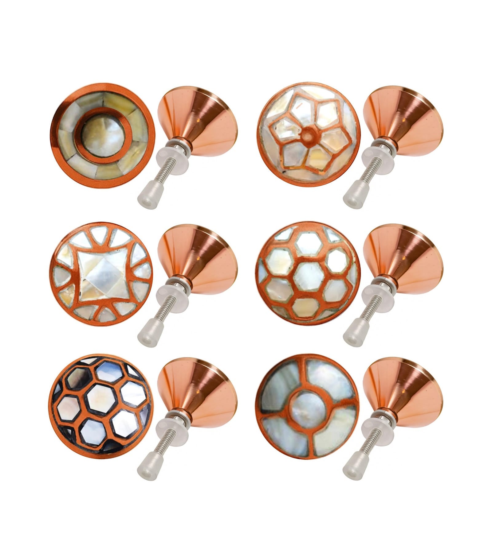Mother of Pearl Cabinet Knob Set, Copper Inlay Drawer Pulls