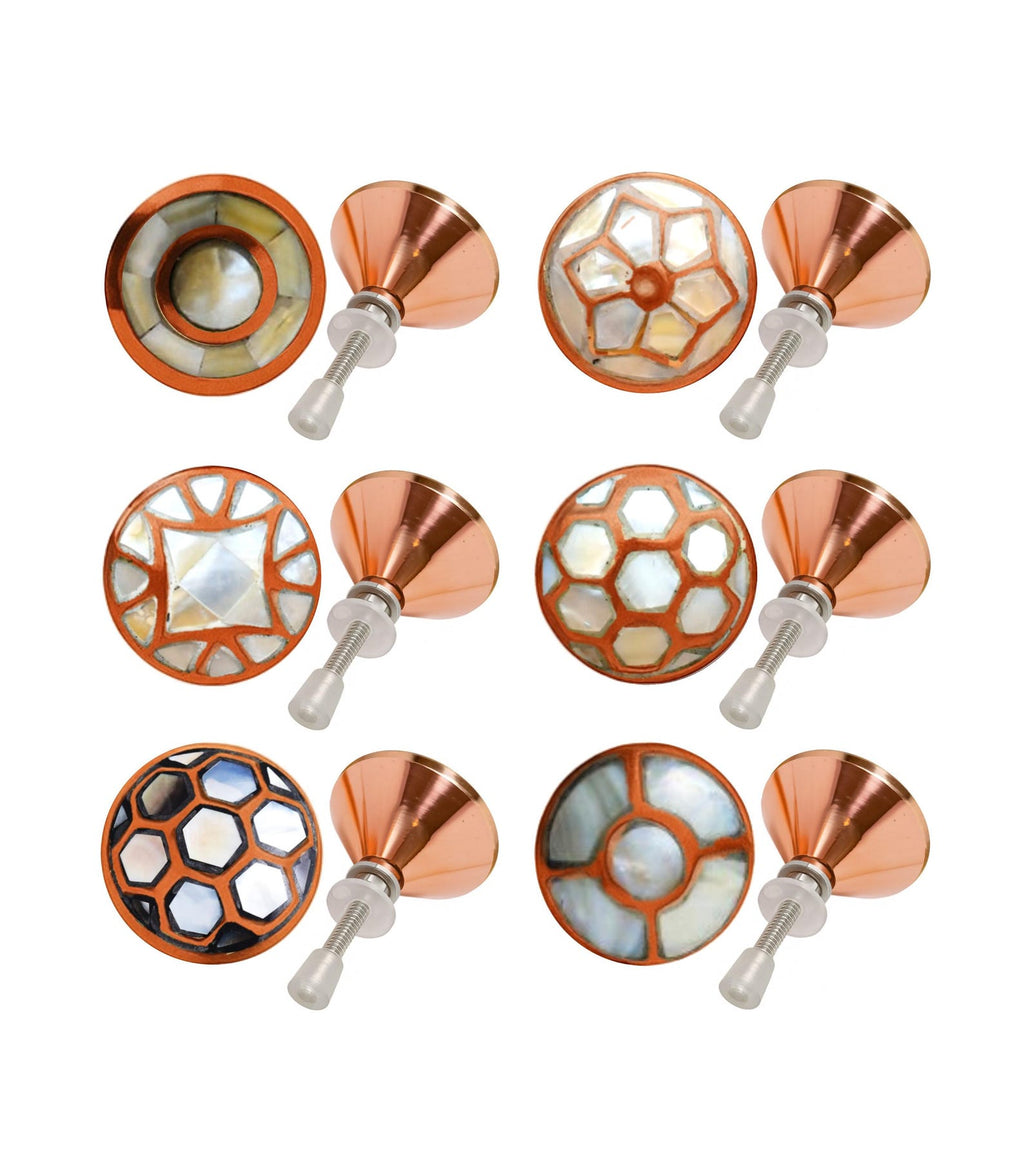 Mother of Pearl Cabinet Knob Set, Copper Inlay Drawer Pulls