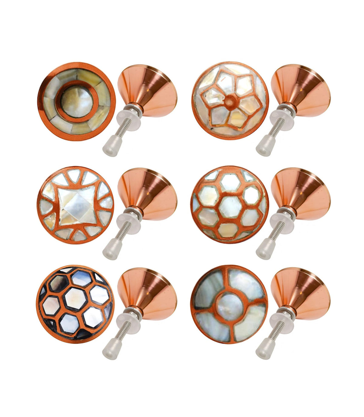 Mother of Pearl Cabinet Knob Set, Copper Inlay Drawer Pulls