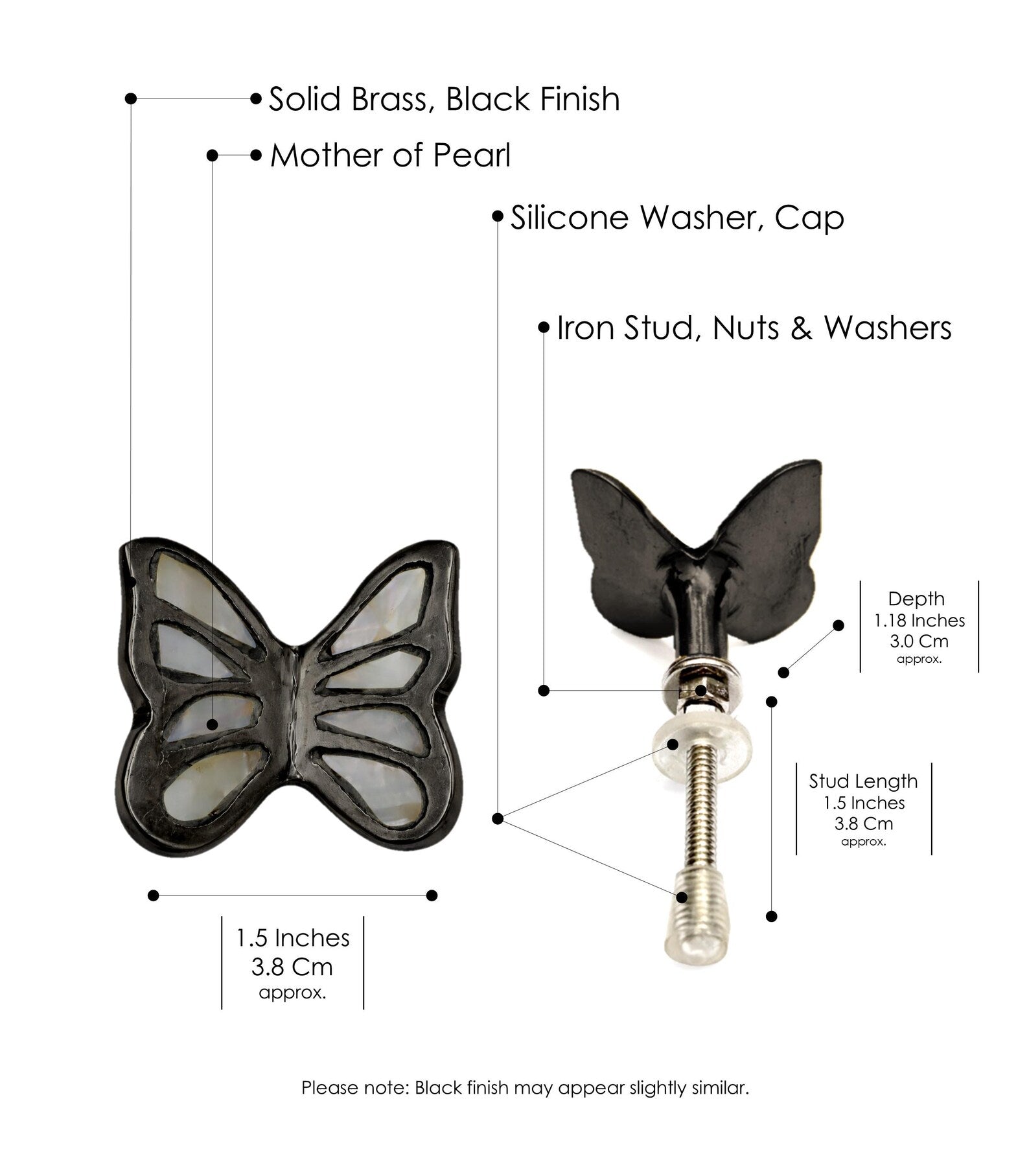 Mother of Pearl Brass Butterfly Cabinet Knob