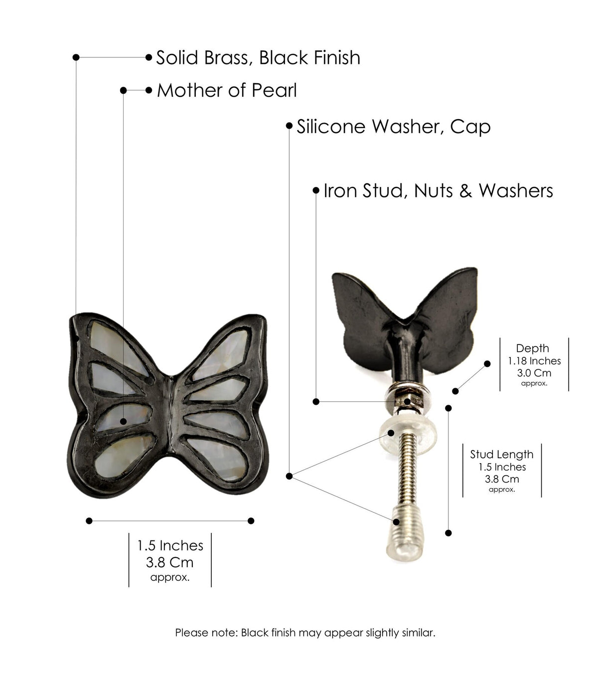 Mother of Pearl Brass Butterfly Cabinet Knob