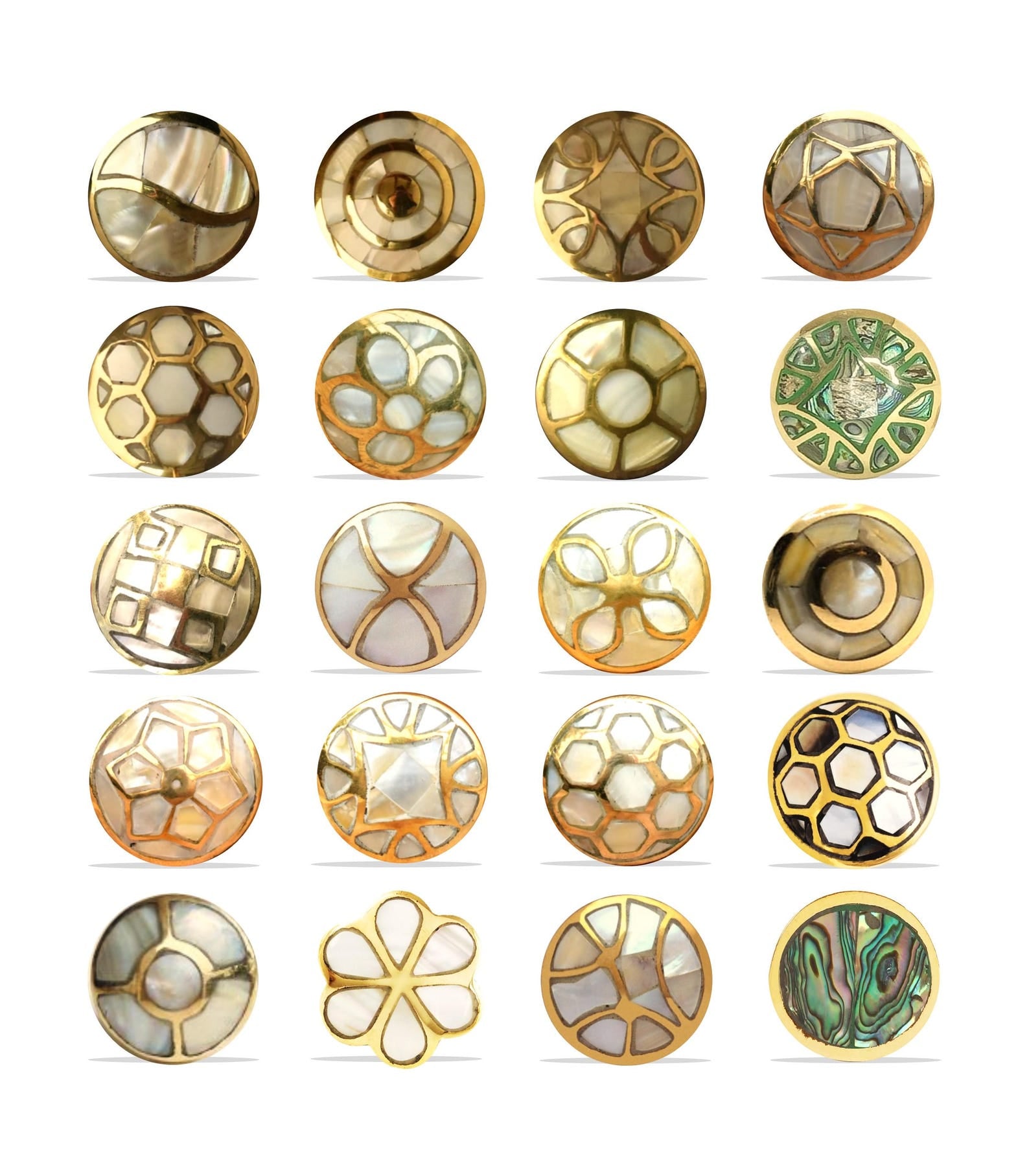 Brass Mother of Pearl Knob Cabinet Drawer Pulls
