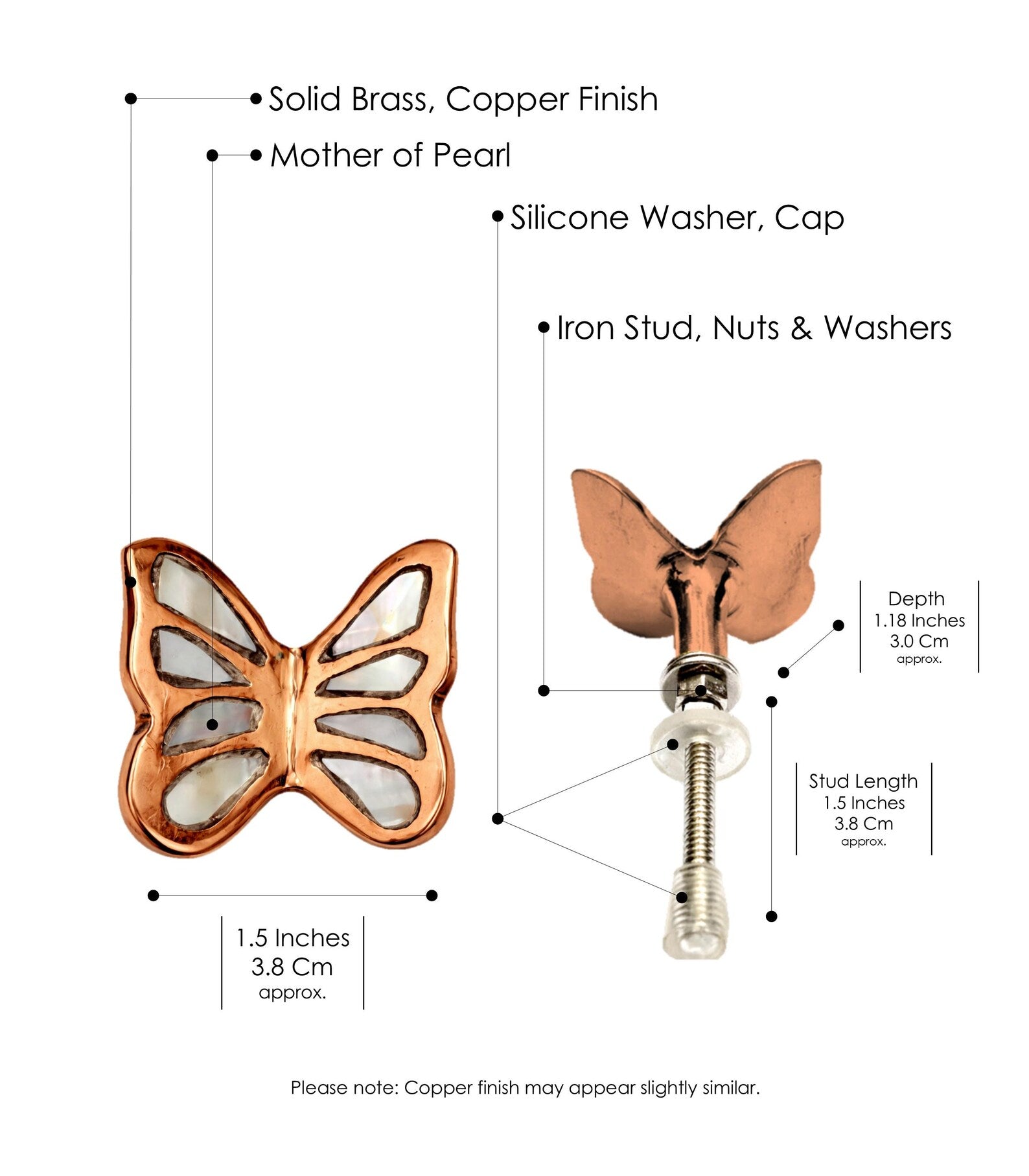 Mother of Pearl Brass Butterfly Cabinet Knob