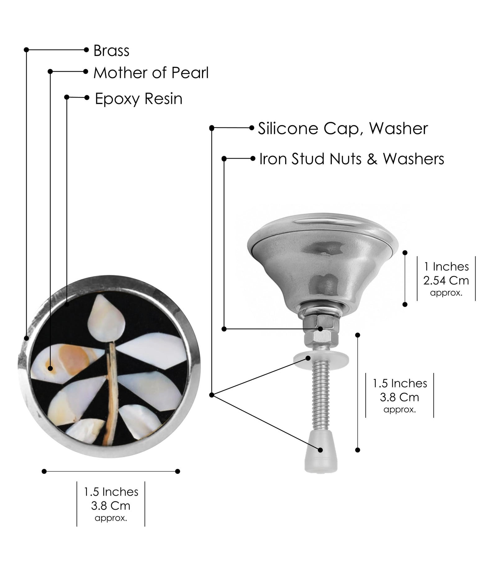 Handcrafted Mother of Pearl Chrome Cabinet Knobs