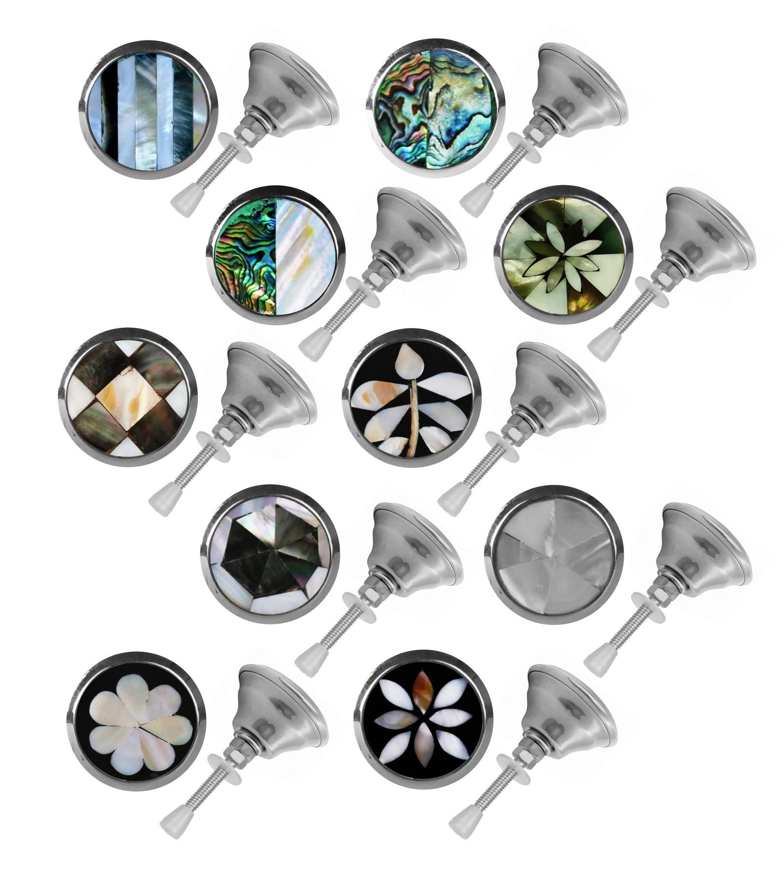 Handcrafted Mother of Pearl Chrome Cabinet Knobs