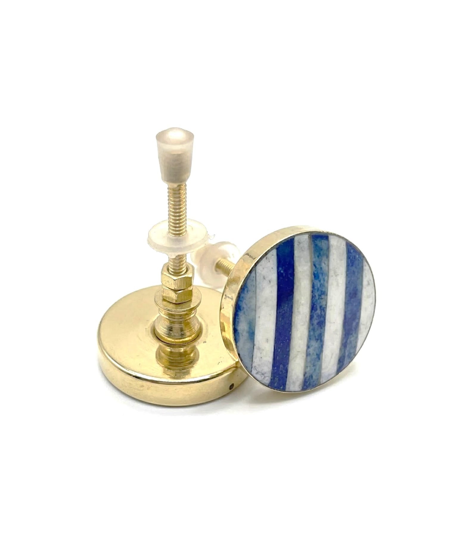 Blue and White Striped Bone Inlay Cabinet Knob