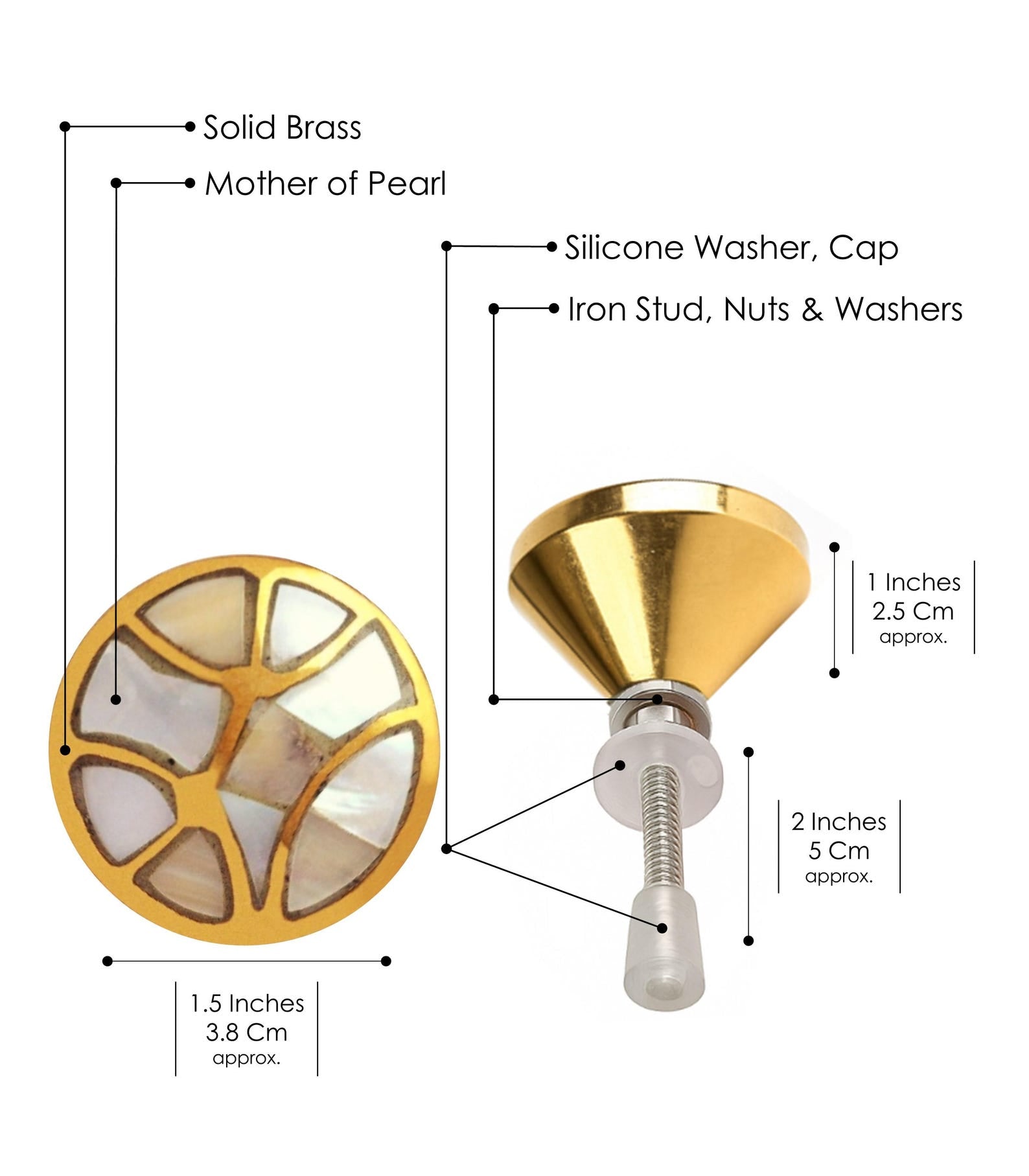 Brass Mother of Pearl Knob Cabinet Drawer Pulls